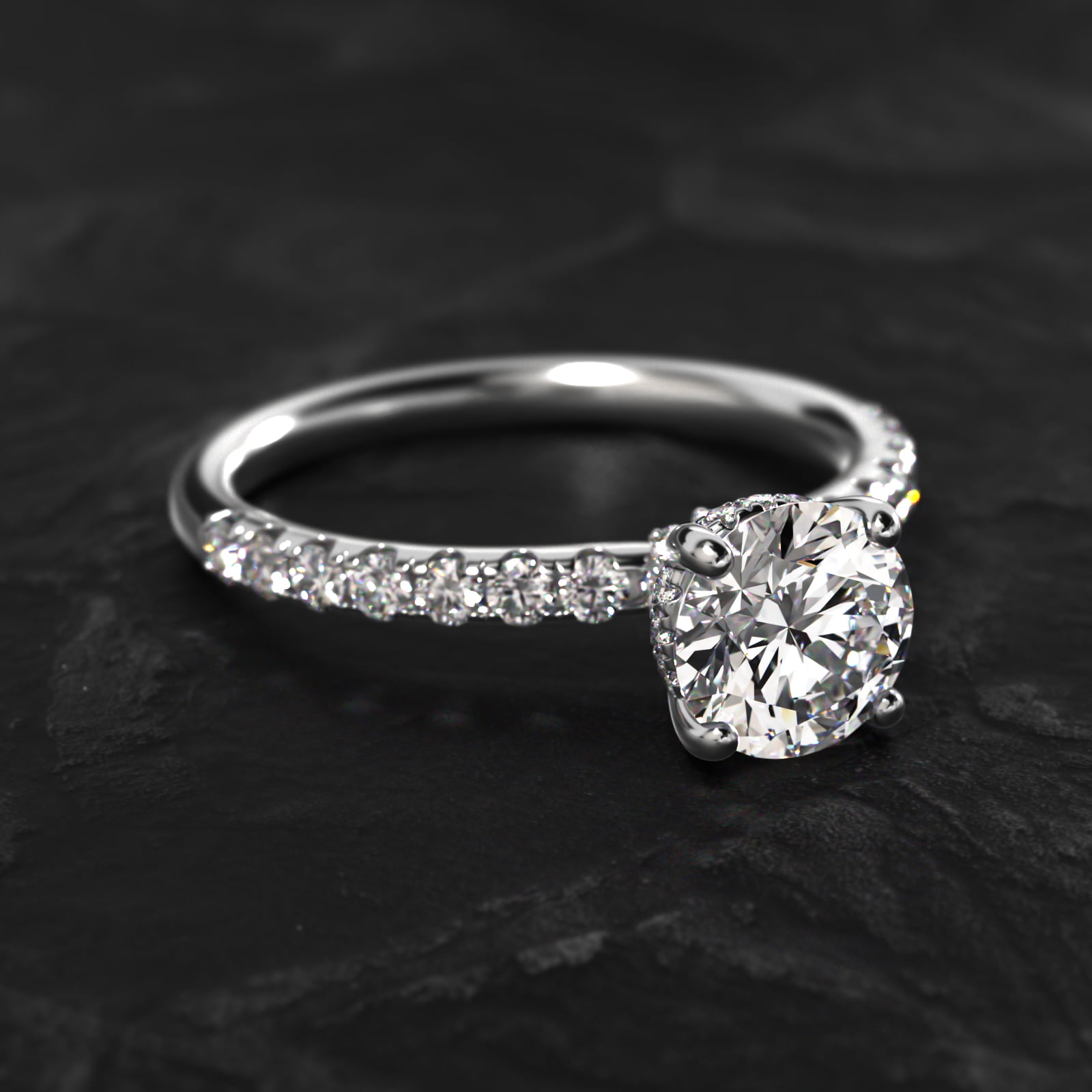 Crown Pavé Hidden Halo Diamond Engagement Ring In Platinum