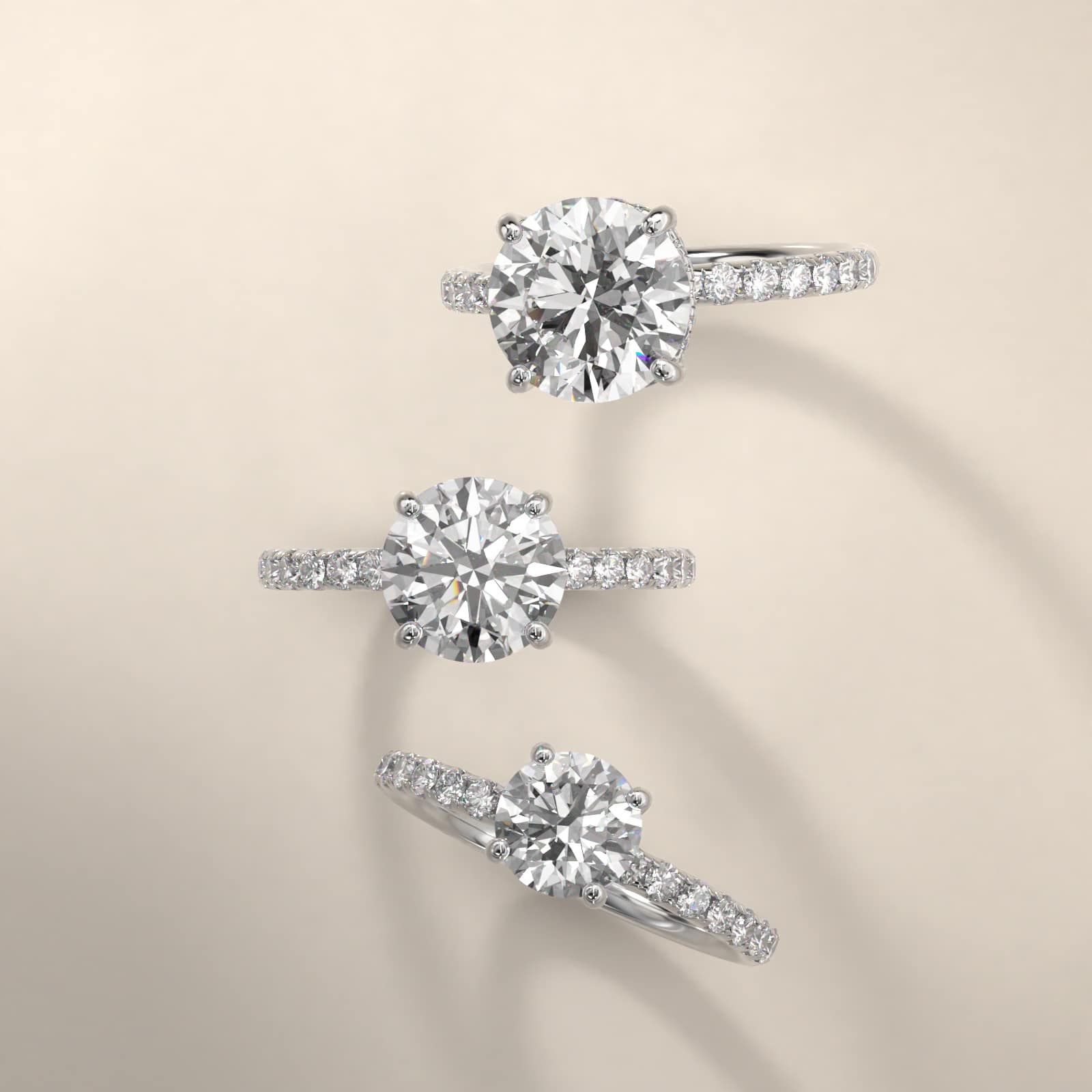 Crown Pavé Hidden Halo Diamond Engagement Ring In 18K White Gold