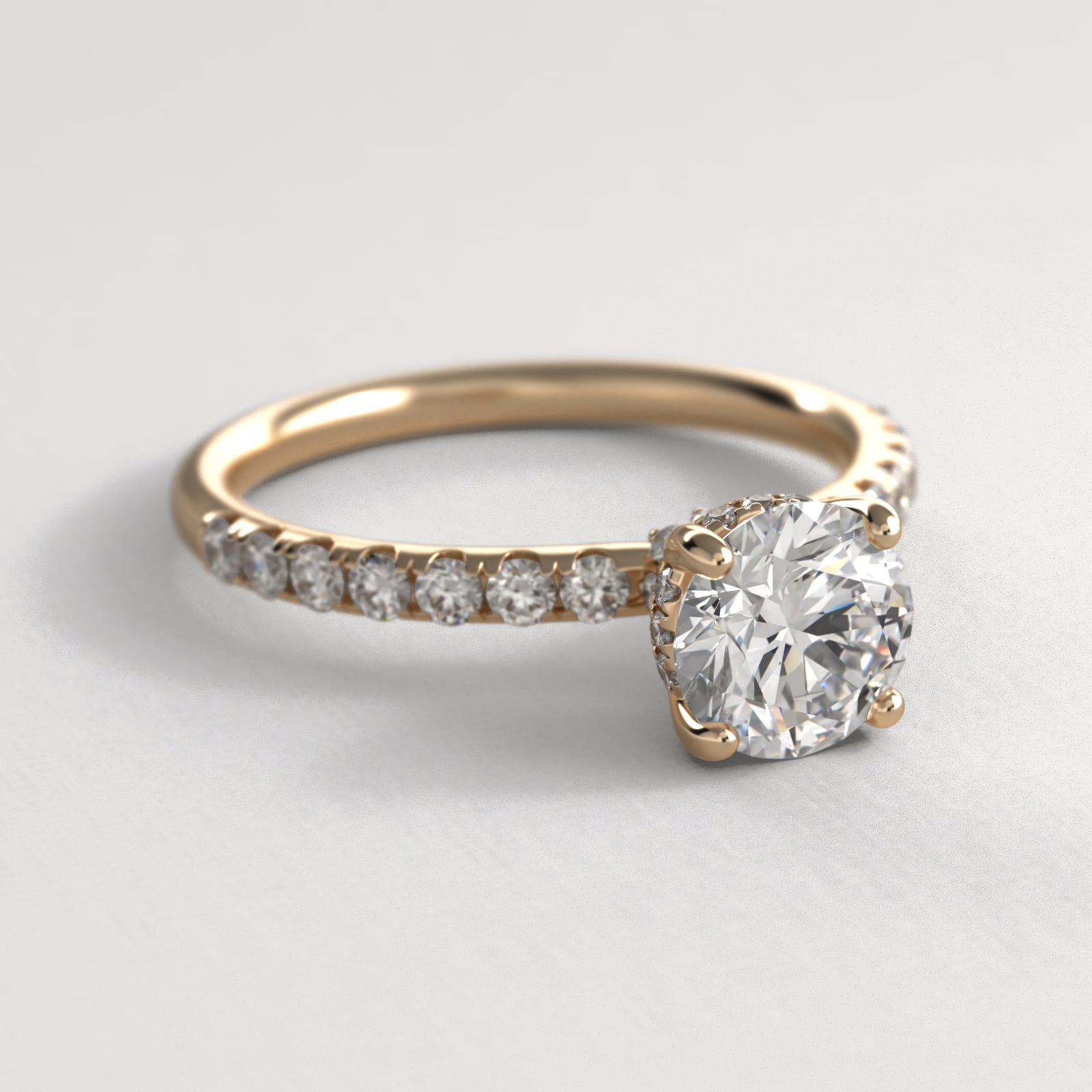 Crown Pavé Hidden Halo Diamond Engagement Ring In 18K Yellow Gold
