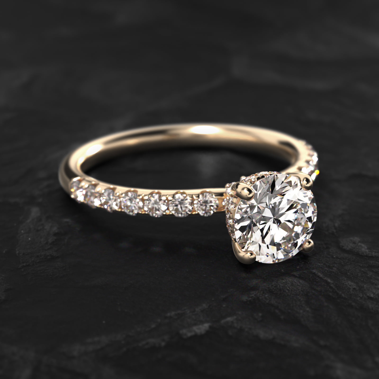 Crown Pavé Hidden Halo Lab-Grown Diamond Engagement Ring In 14K Yellow Gold