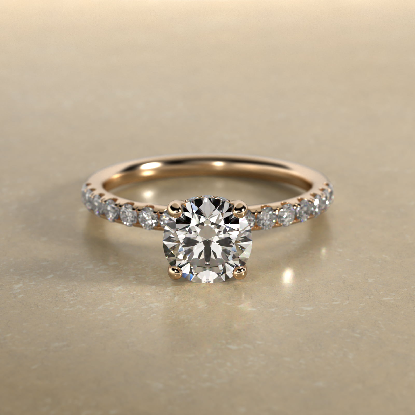 Crown Pavé Hidden Halo Diamond Engagement Ring In 14K Yellow Gold