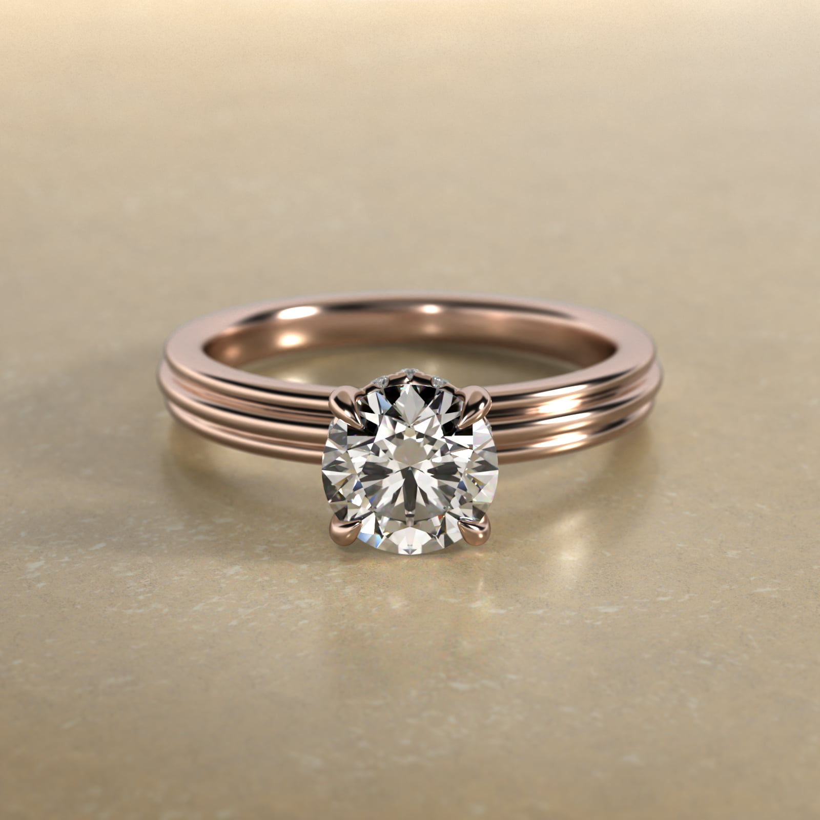Sculpted Hidden Halo Solitaire Engagement Ring In 14K Rose Gold