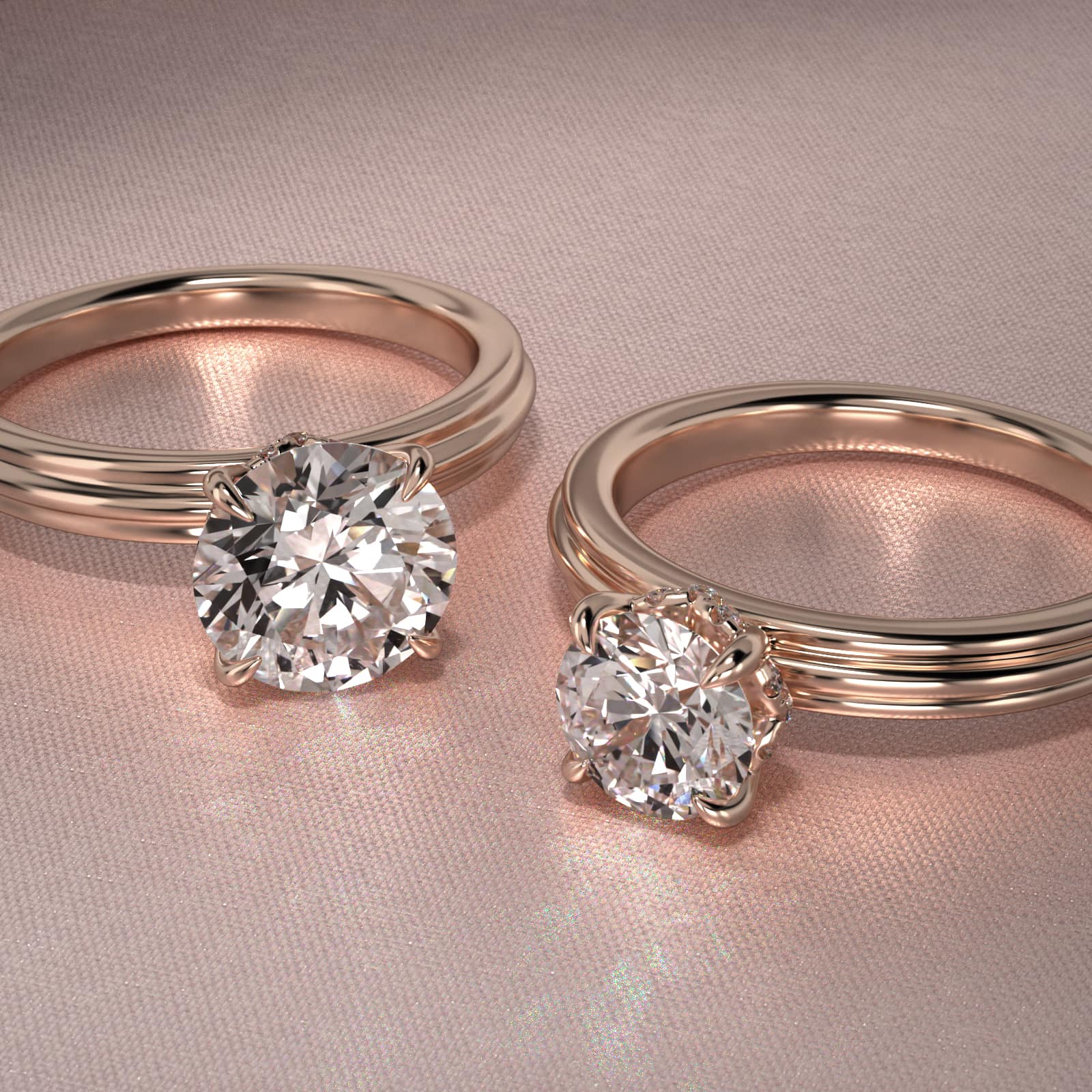 Sculpted Hidden Halo Solitaire Engagement Ring In 14K Rose Gold