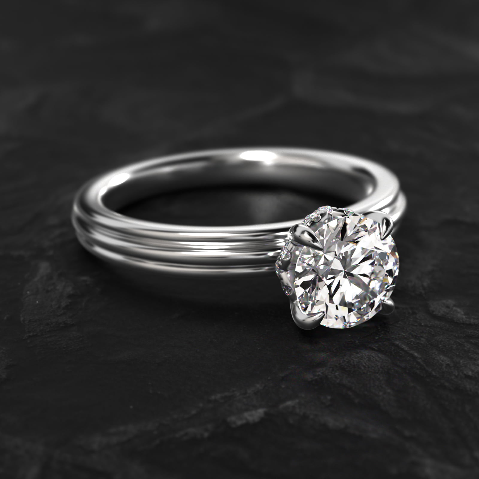 Sculpted Hidden Halo Solitaire Engagement Ring In Platinum