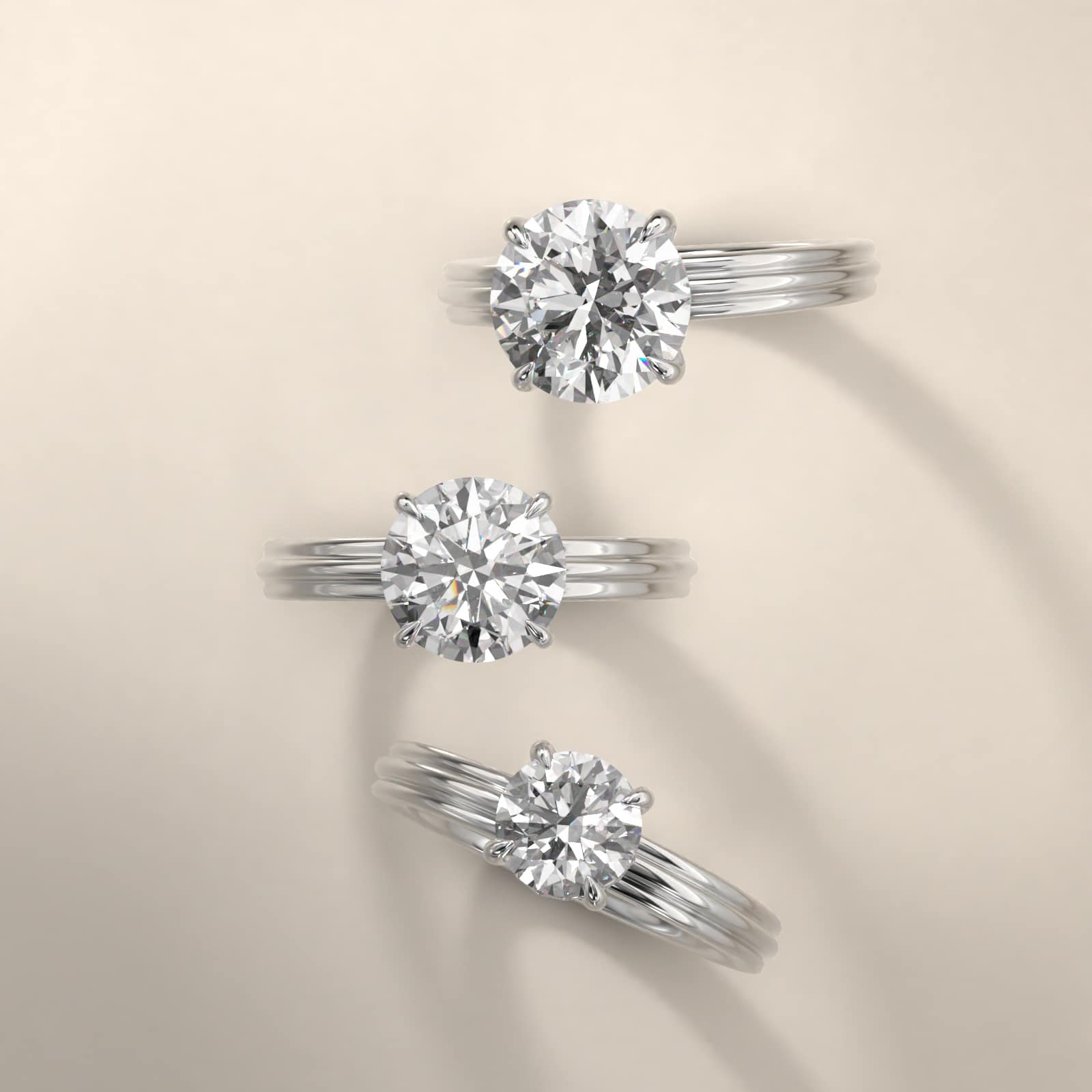 Sculpted Hidden Halo Solitaire Engagement Ring In 18K White Gold