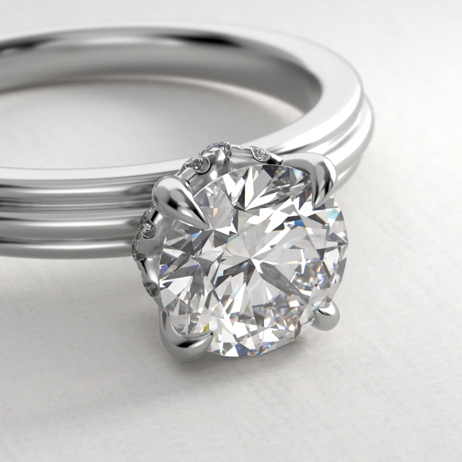 Sculpted Hidden Halo Solitaire Engagement Ring In Platinum