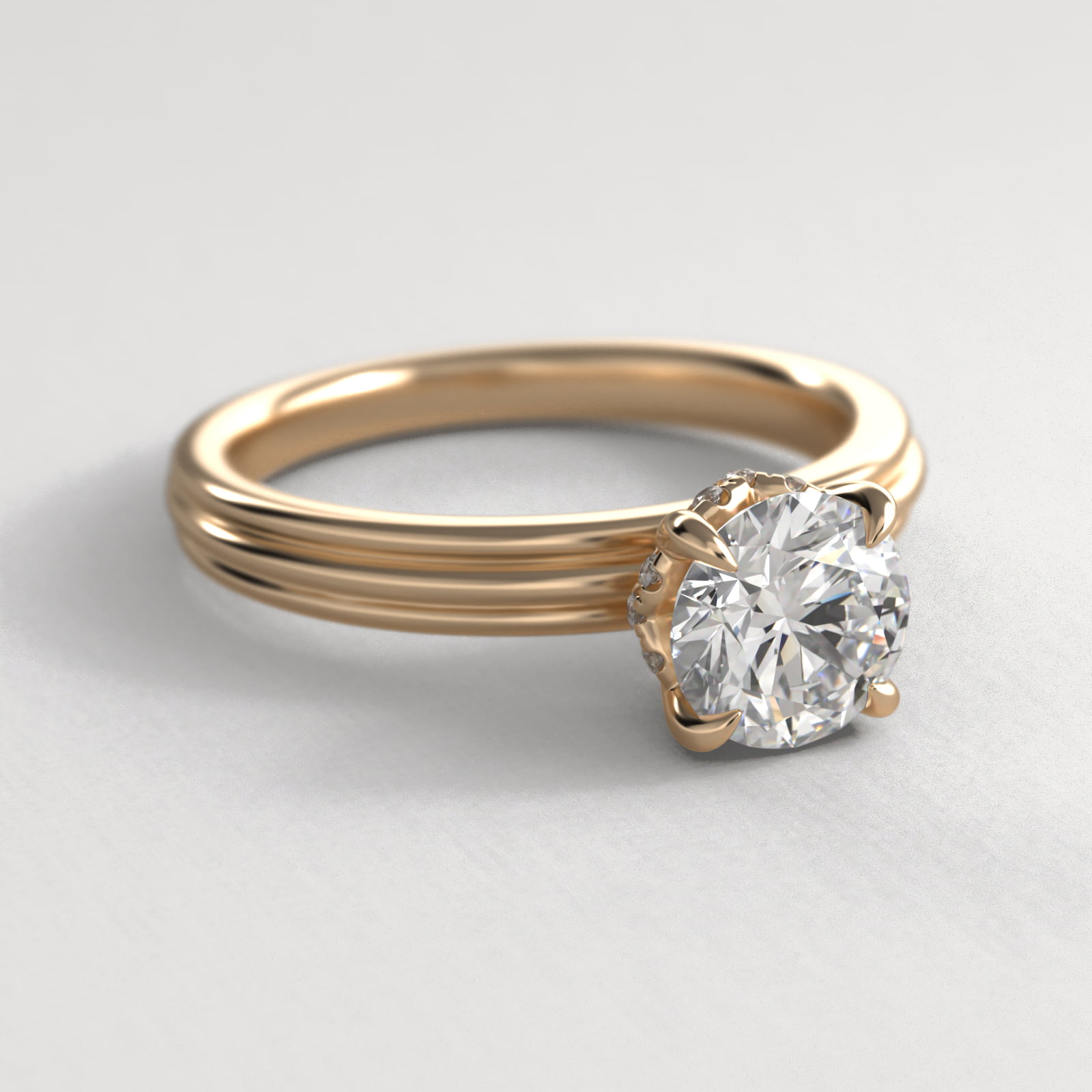 Sculpted Hidden Halo Solitaire Engagement Ring In 14K Yellow Gold