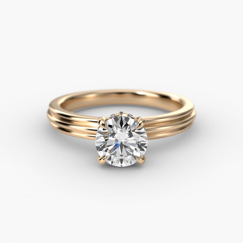 Sculpted Hidden Halo Solitaire Engagement Ring In 14K Yellow Gold