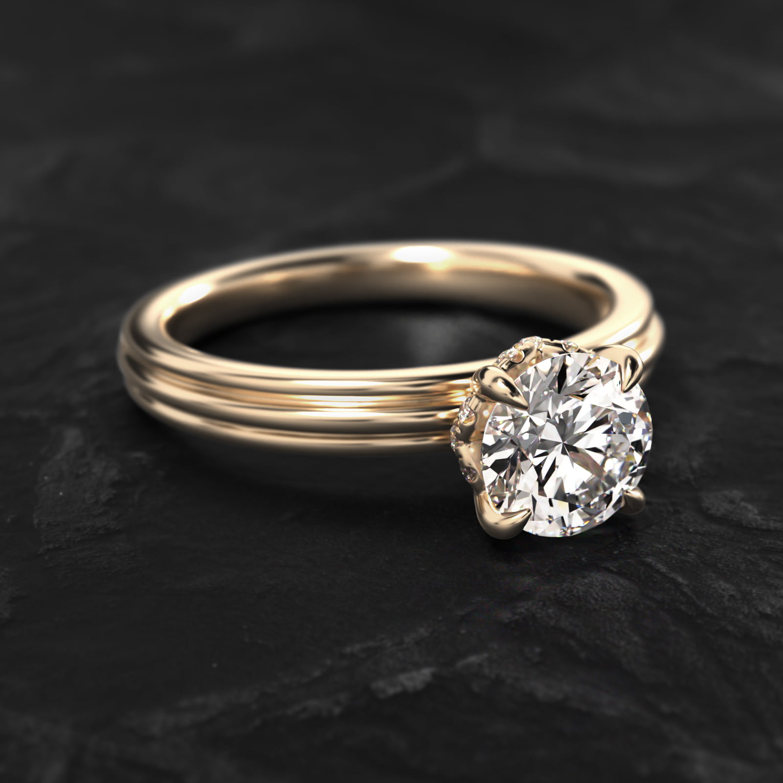 Sculpted Hidden Halo Solitaire Engagement Ring In 18K Yellow Gold