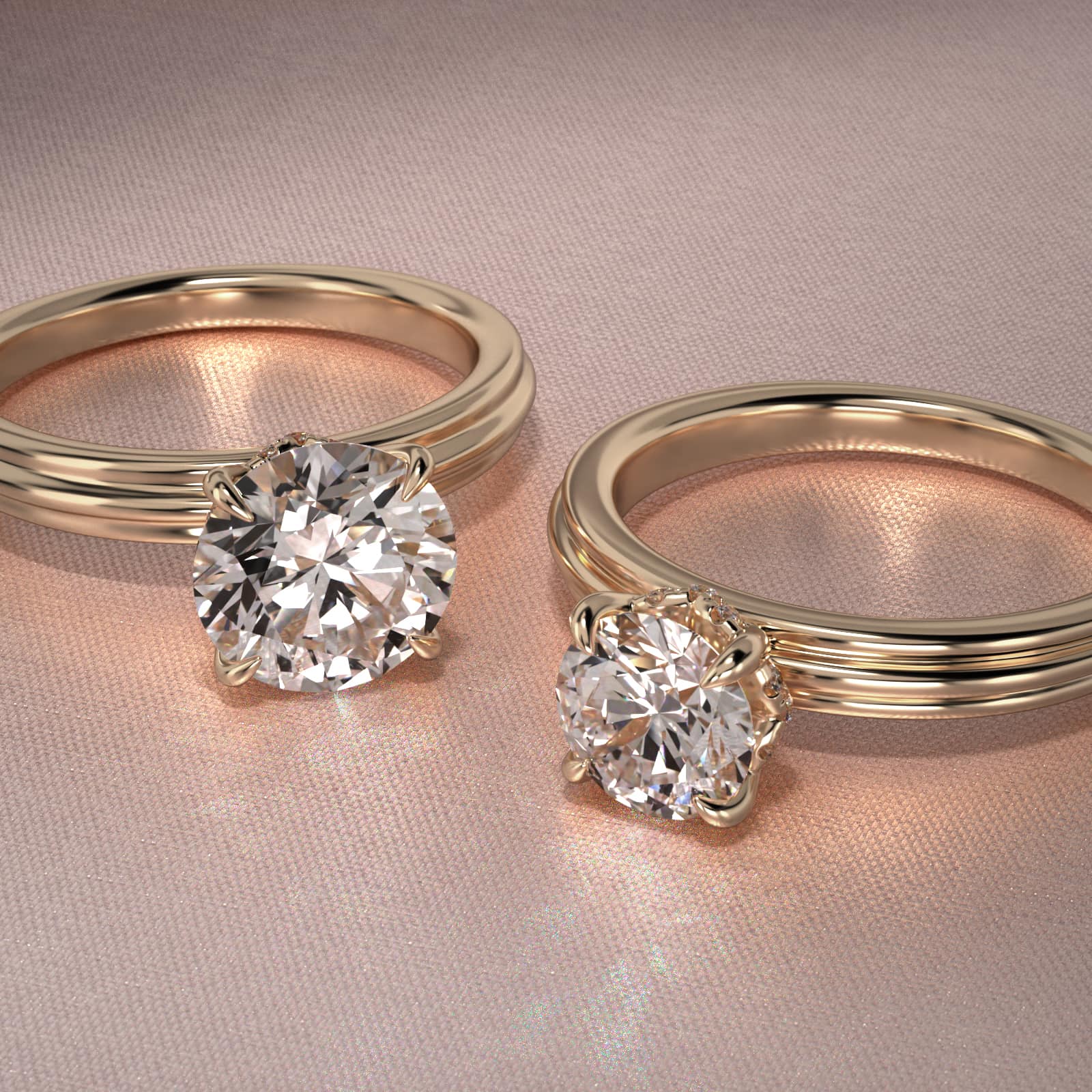 Sculpted Hidden Halo Solitaire Engagement Ring In 14K Yellow Gold