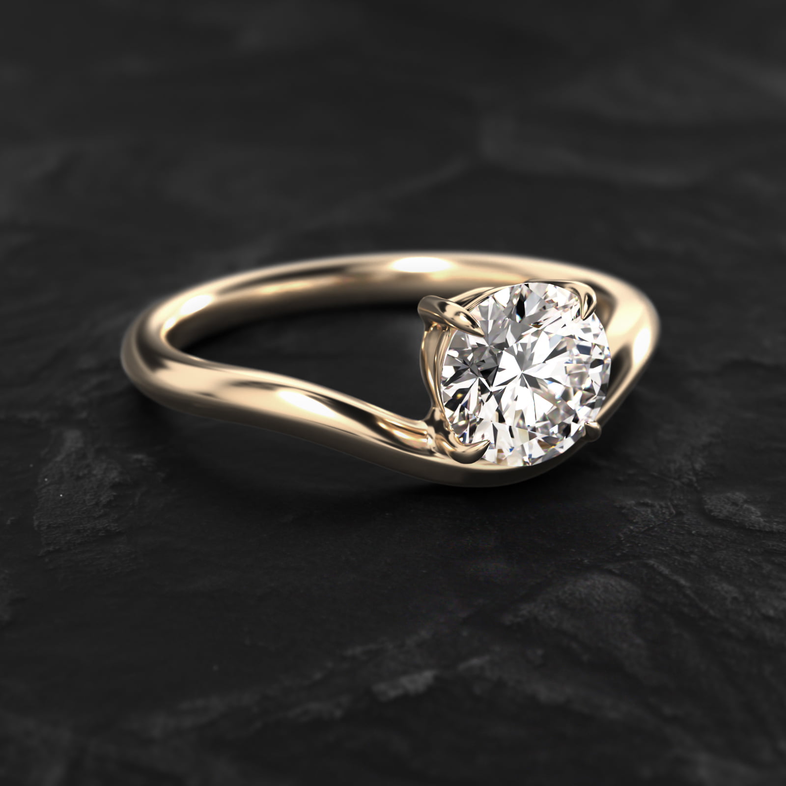 14K Yellow Gold Wave Knife Edge Solitaire Engagement Ring