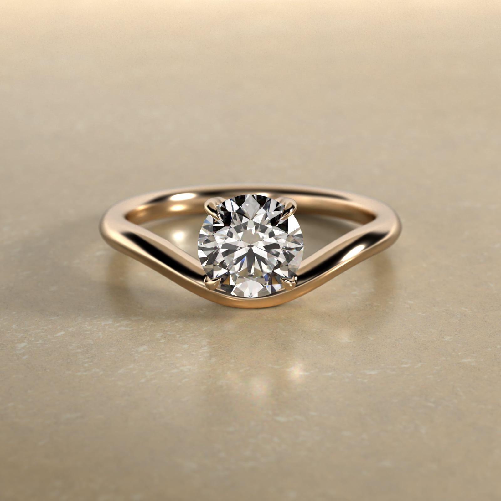 18K Yellow Gold Wave Knife Edge Solitaire Engagement Ring