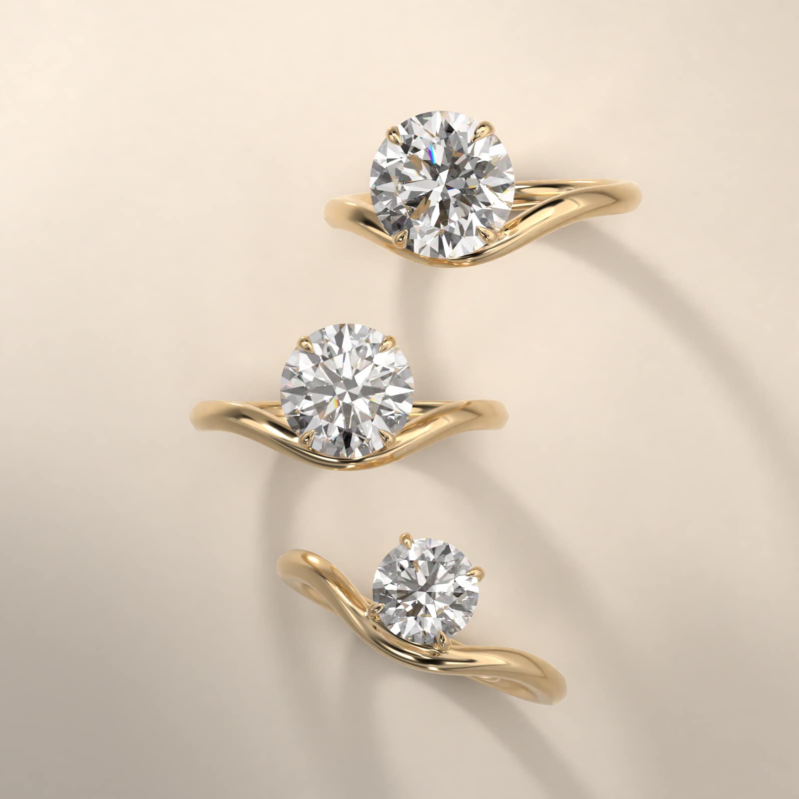 14K Yellow Gold Wave Knife Edge Solitaire Engagement Ring