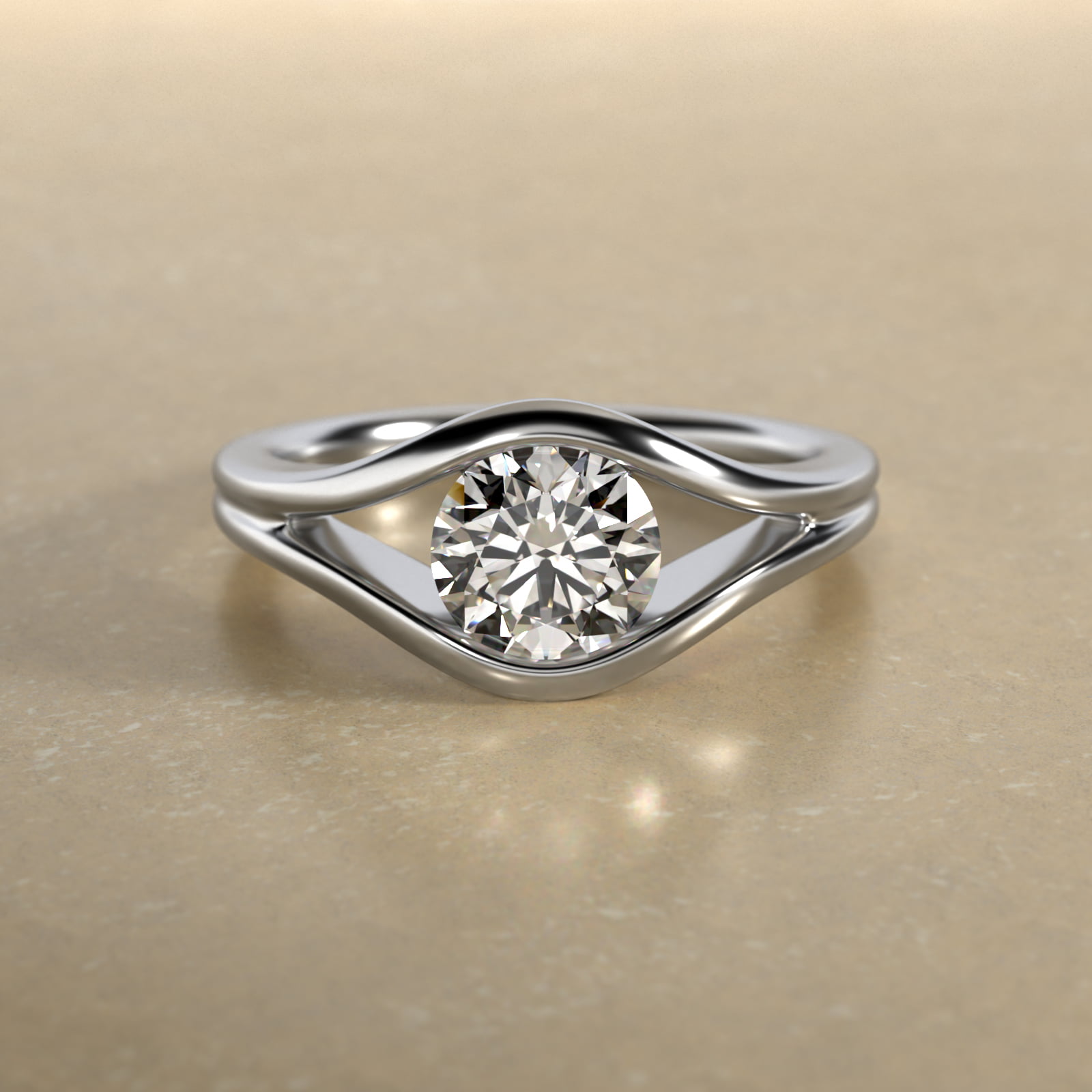Oculus Solitaire Engagement Ring In 14K White Gold