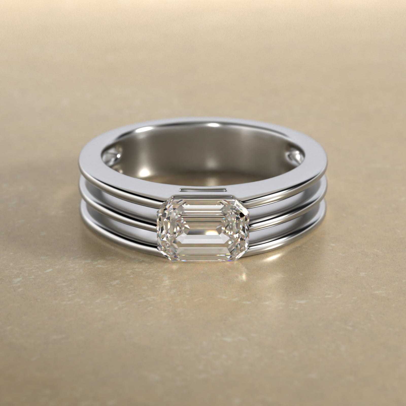 Ridged Dome Solitaire Engagement Ring In 14K White Gold