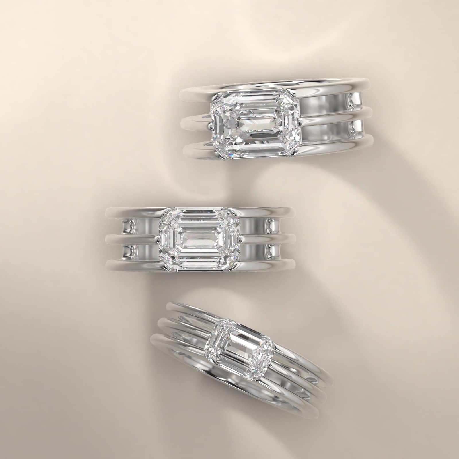 Ridged Dome Solitaire Engagement Ring In 14K White Gold