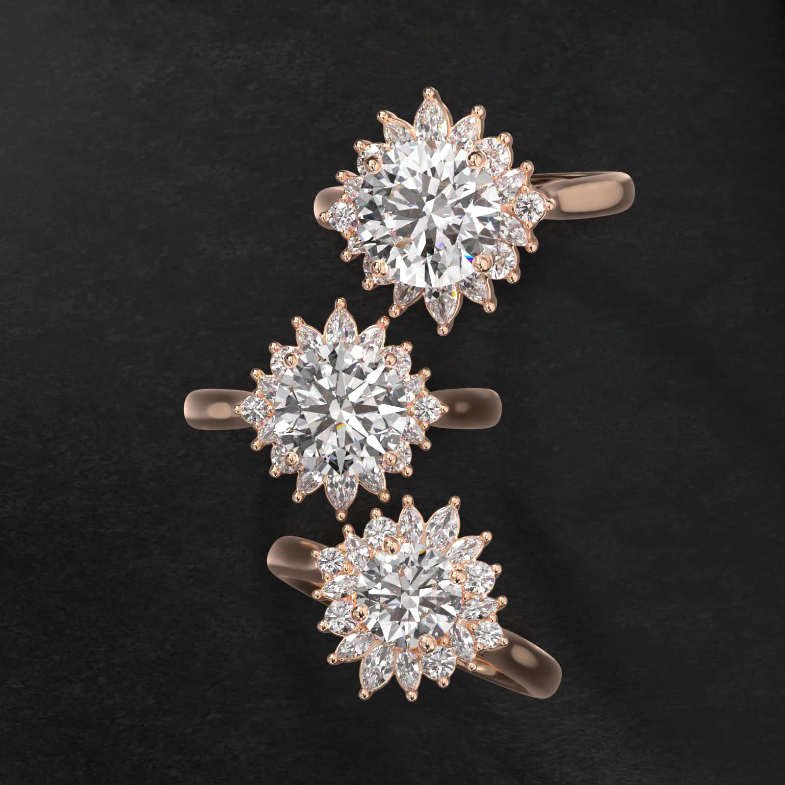 14K Rose Gold Starburst Halo Engagement Ring