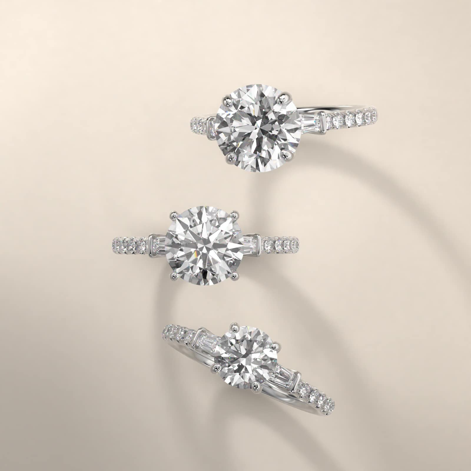 Platinum Three Stone Fancy Shape Diamond Accents Engagement Ring