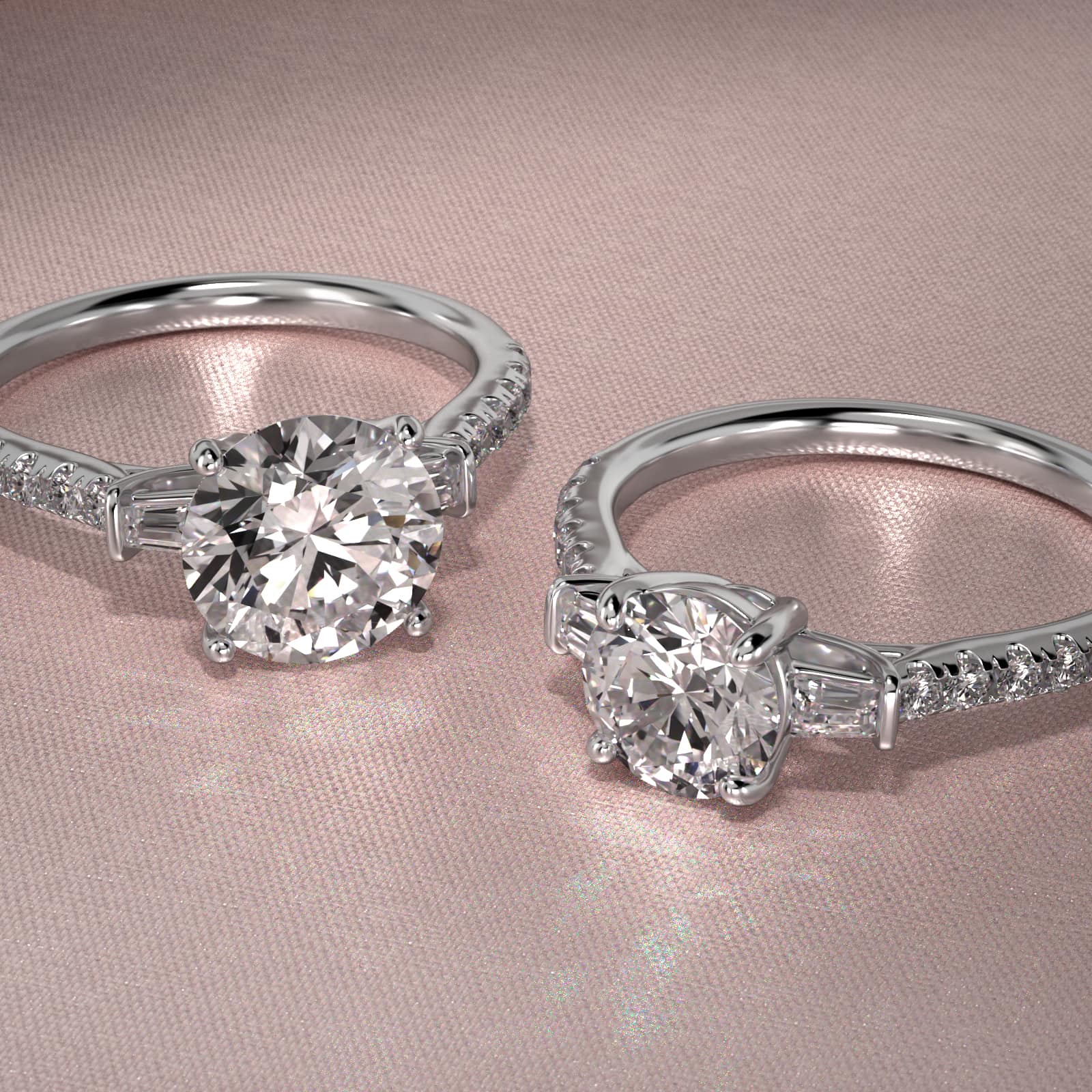 14K White Gold Three Stone Fancy Shape Diamond Accents Engagement Ring