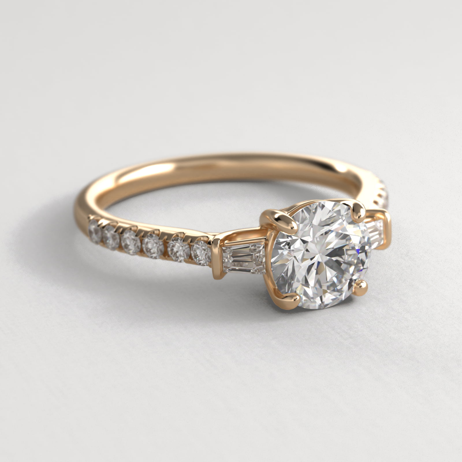 18K Yellow Gold Three Stone Fancy Shape Diamond Accents Engagement Ring