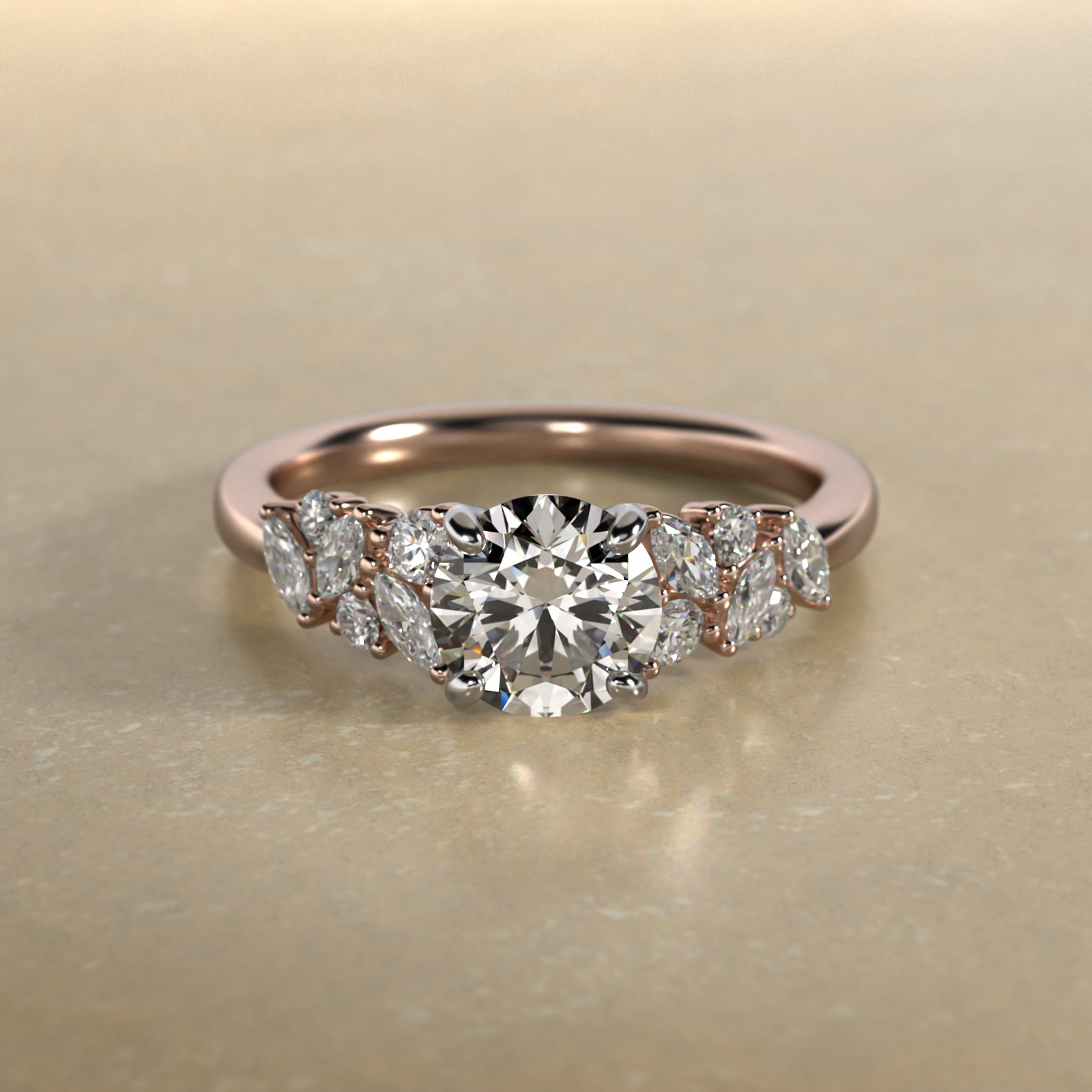 Marquise Cluster Diamond Accent Side Stone Engagement Ring In 14K Rose Gold