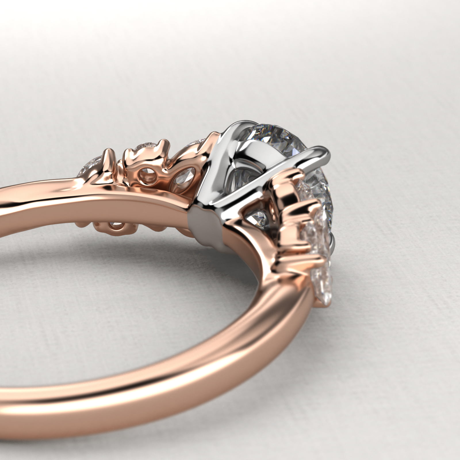 Marquise Cluster Diamond Accent Side Stone Engagement Ring In 14K Rose Gold