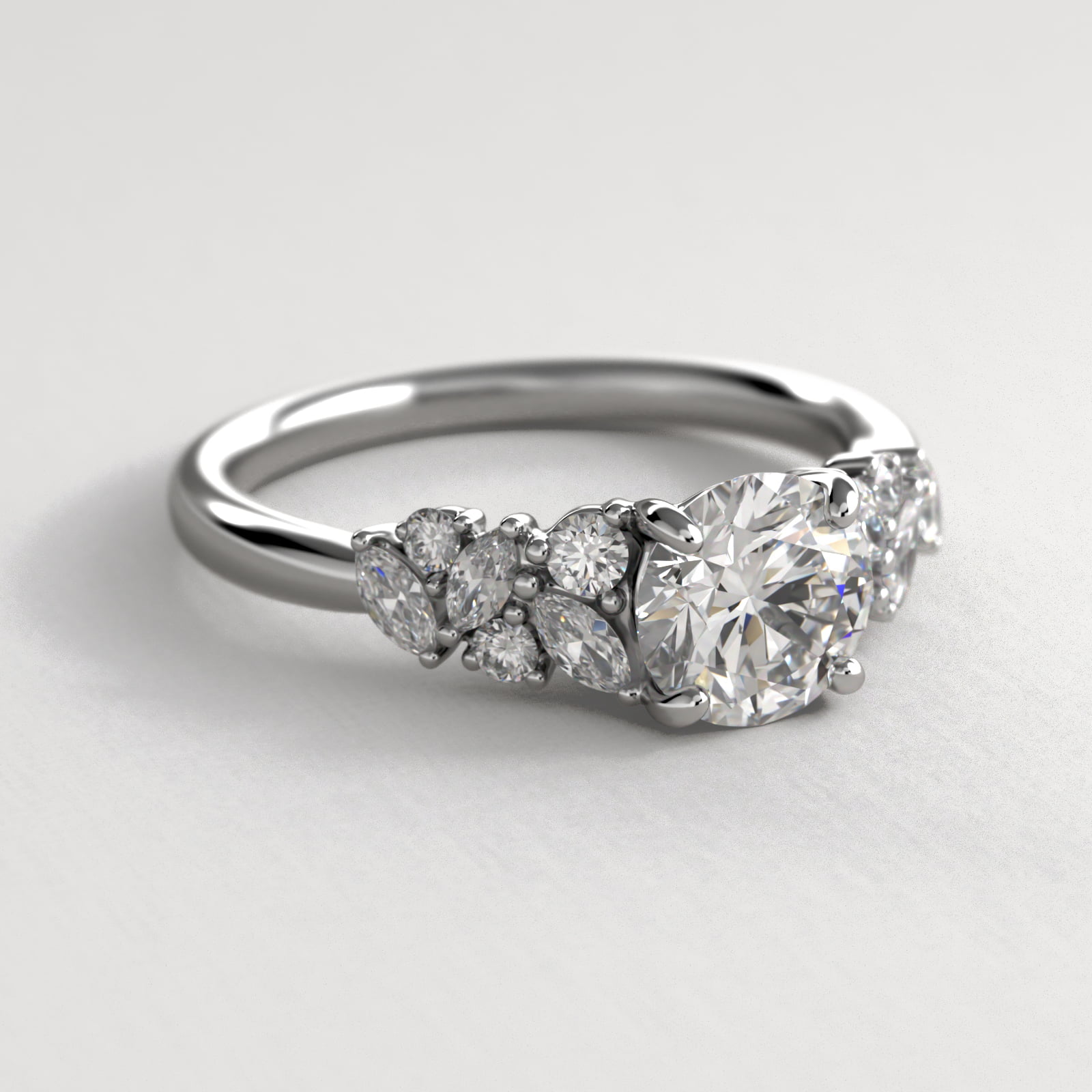 Marquise Cluster Diamond Accent Side Stone Engagement Ring In 14K White Gold