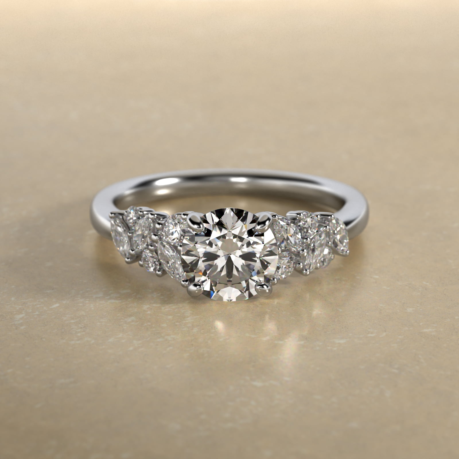 Marquise Cluster Diamond Accent Side Stone Engagement Ring In Platinum