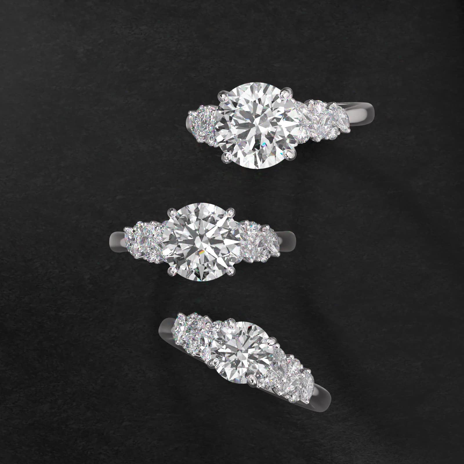 Marquise Cluster Diamond Accent Side Stone Engagement Ring In 18K White Gold