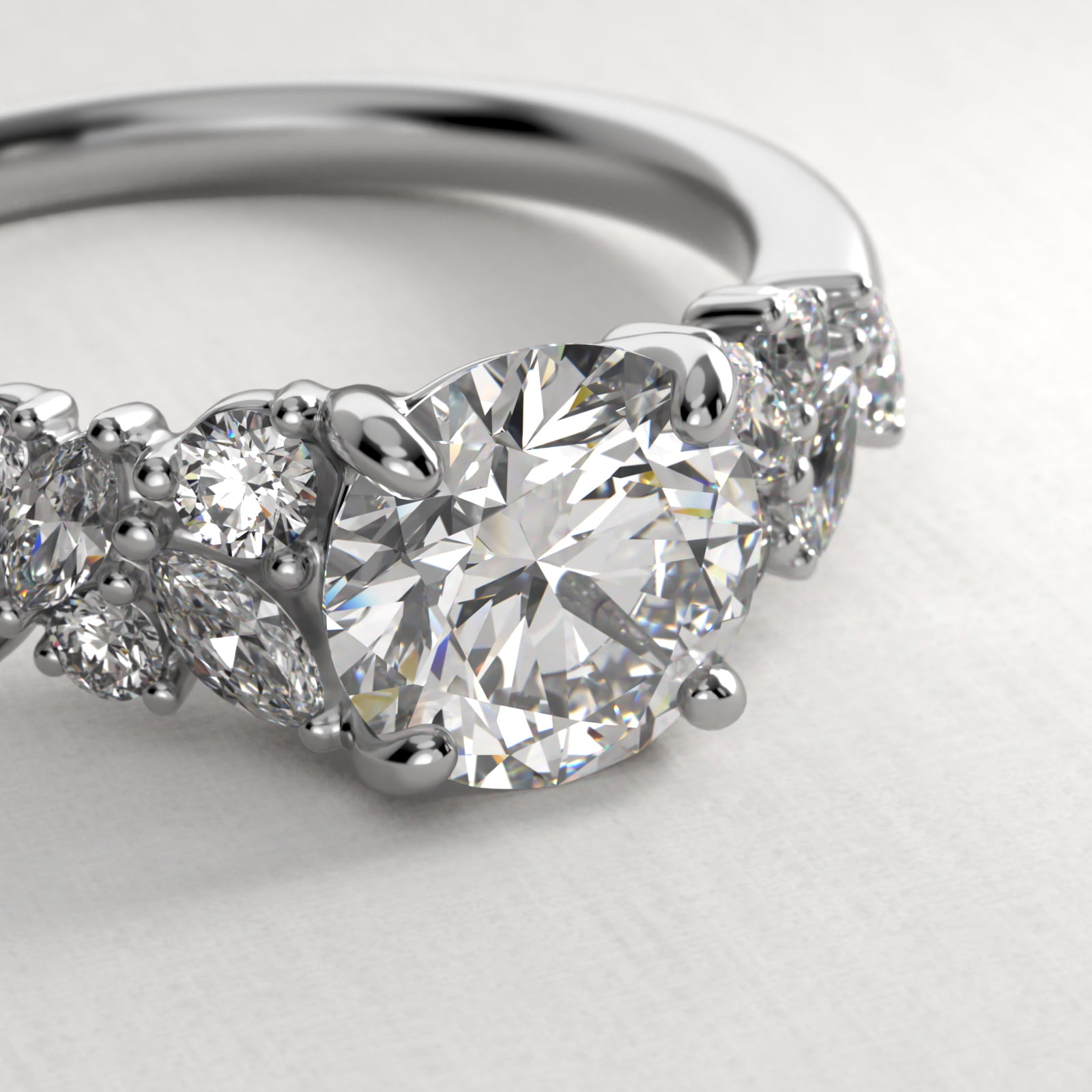 Marquise Cluster Diamond Accent Side Stone Engagement Ring In 18K White Gold