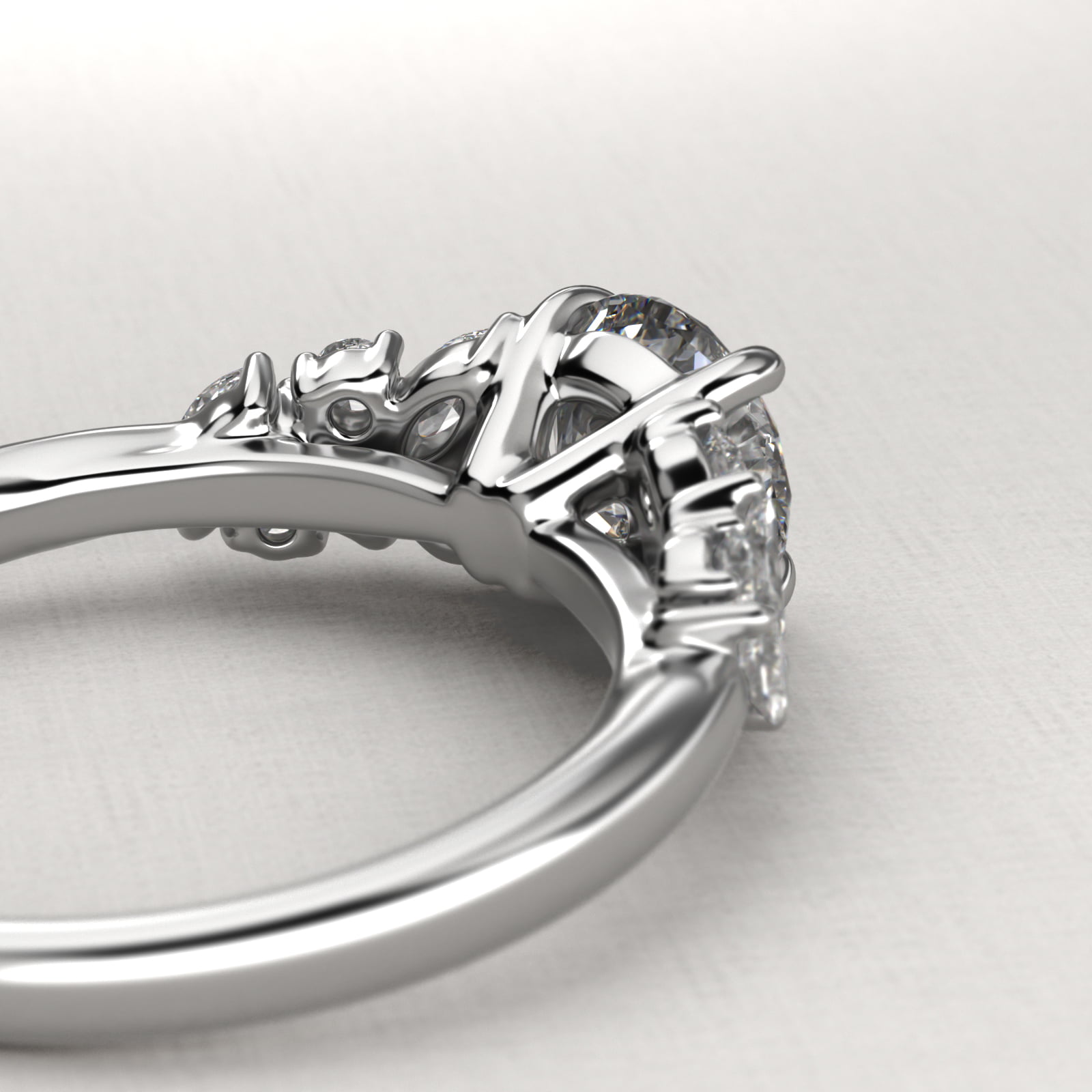 Marquise Cluster Diamond Accent Side Stone Engagement Ring In Platinum