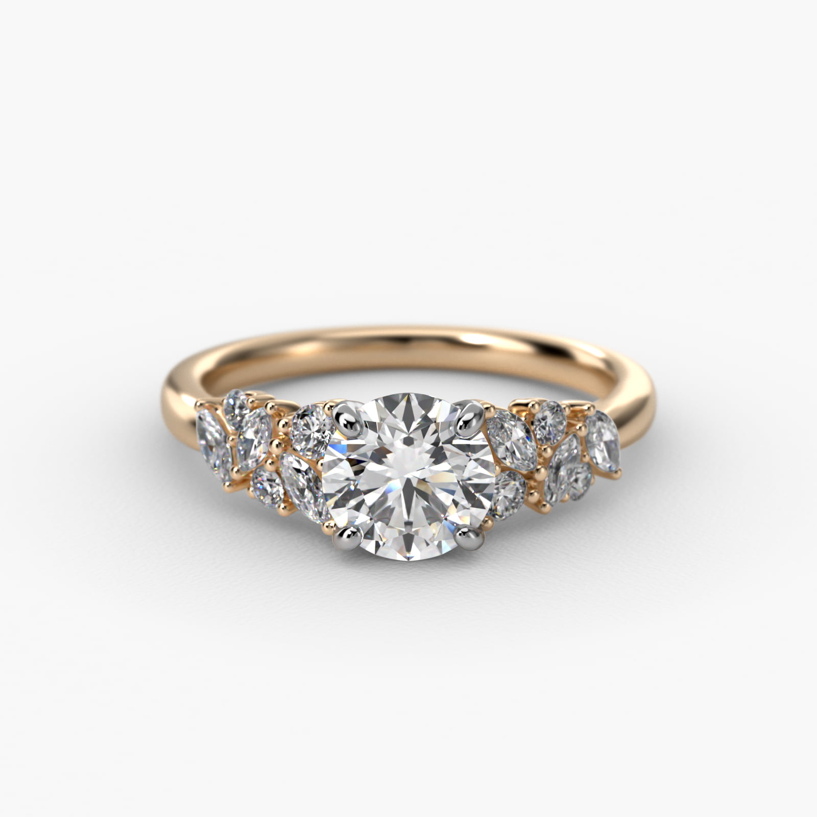 Marquise Cluster Diamond Accent Side Stone Engagement Ring In 18K Yellow Gold