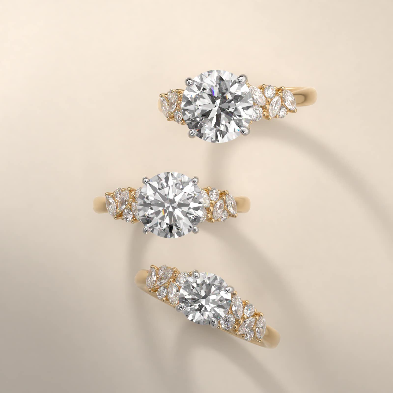 Marquise Cluster Diamond Accent Side Stone Engagement Ring In 18K Yellow Gold