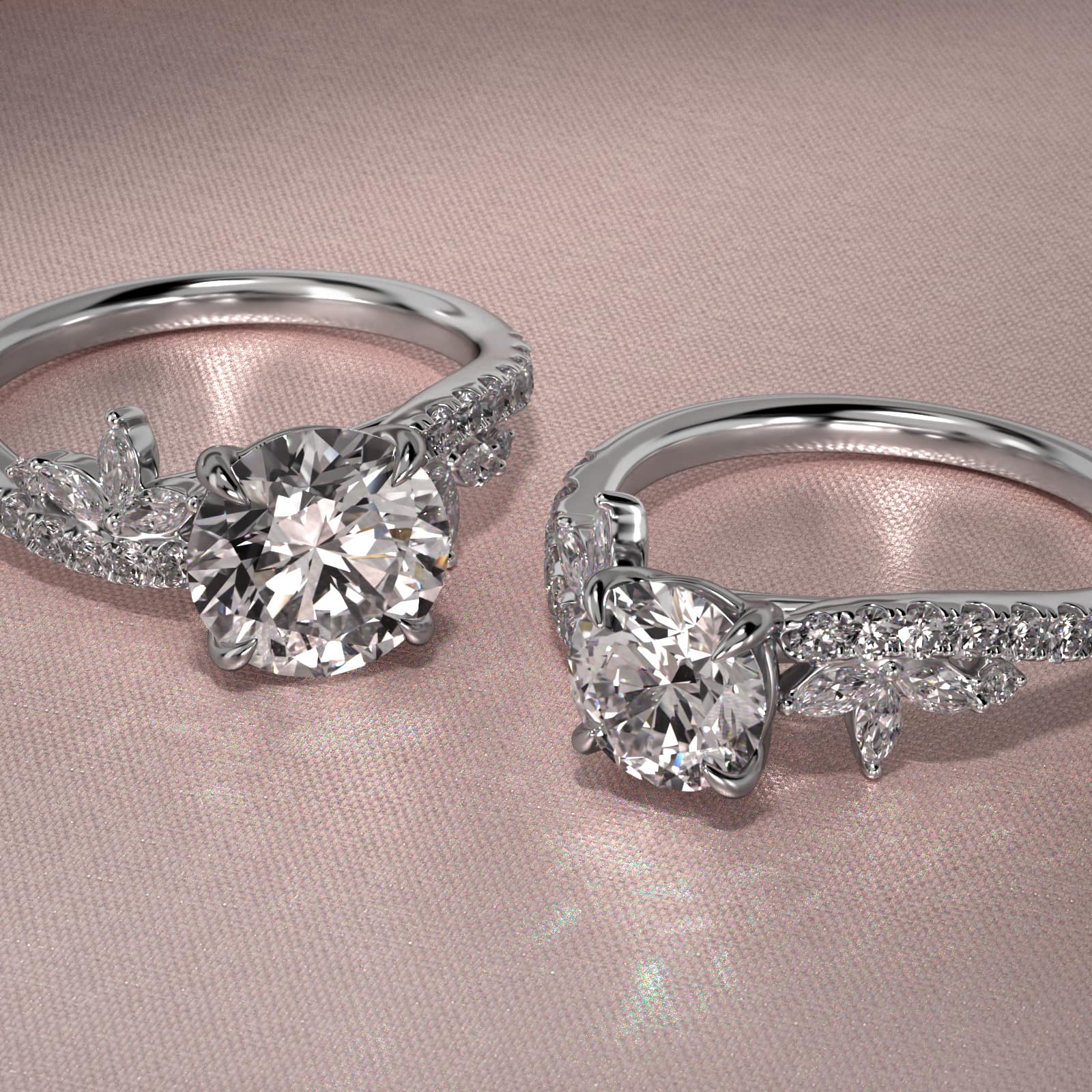 18K White Gold Swirled Diamond Accent Engagement Ring