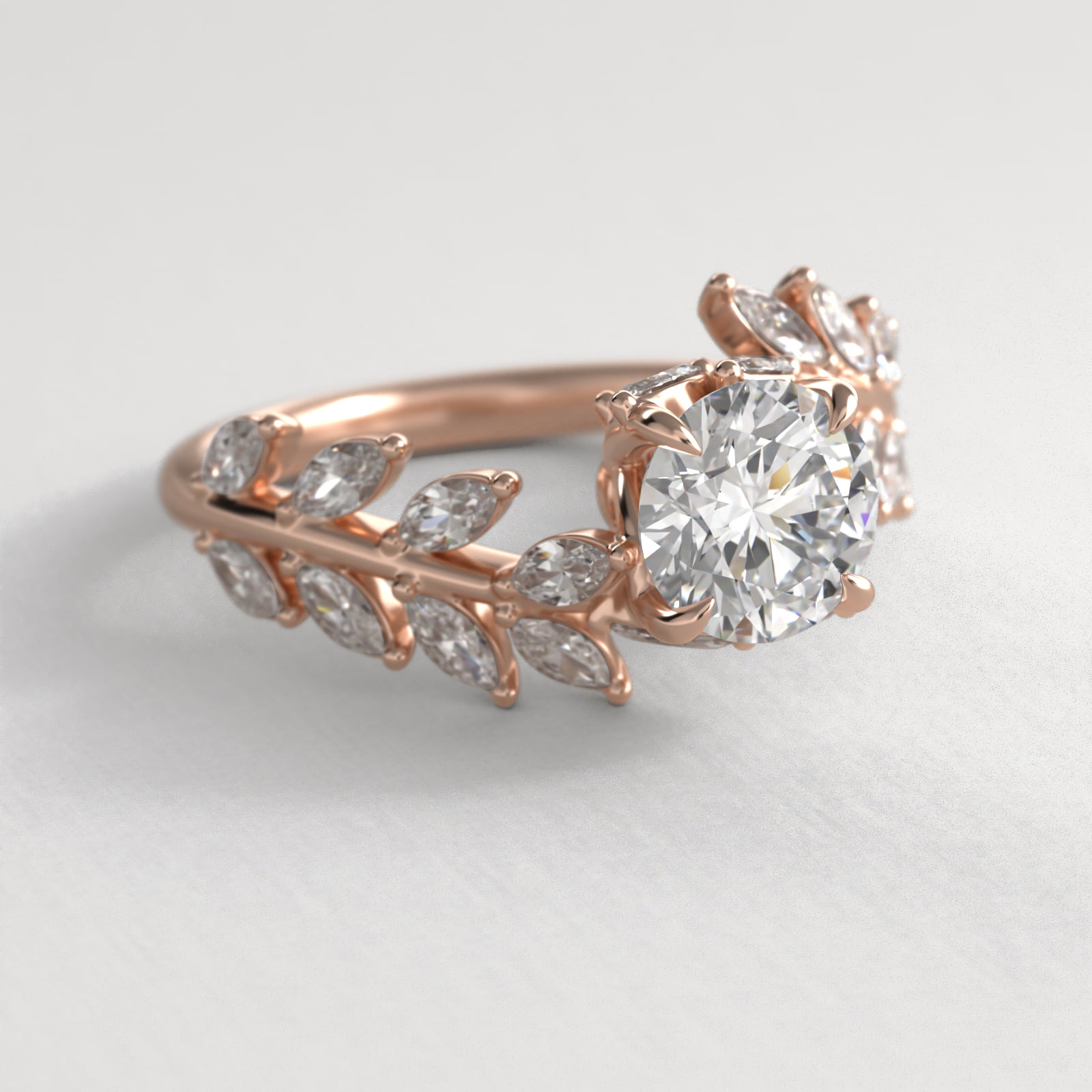 Diamond Vine Side Stone Engagement Ring In 14K Rose Gold
