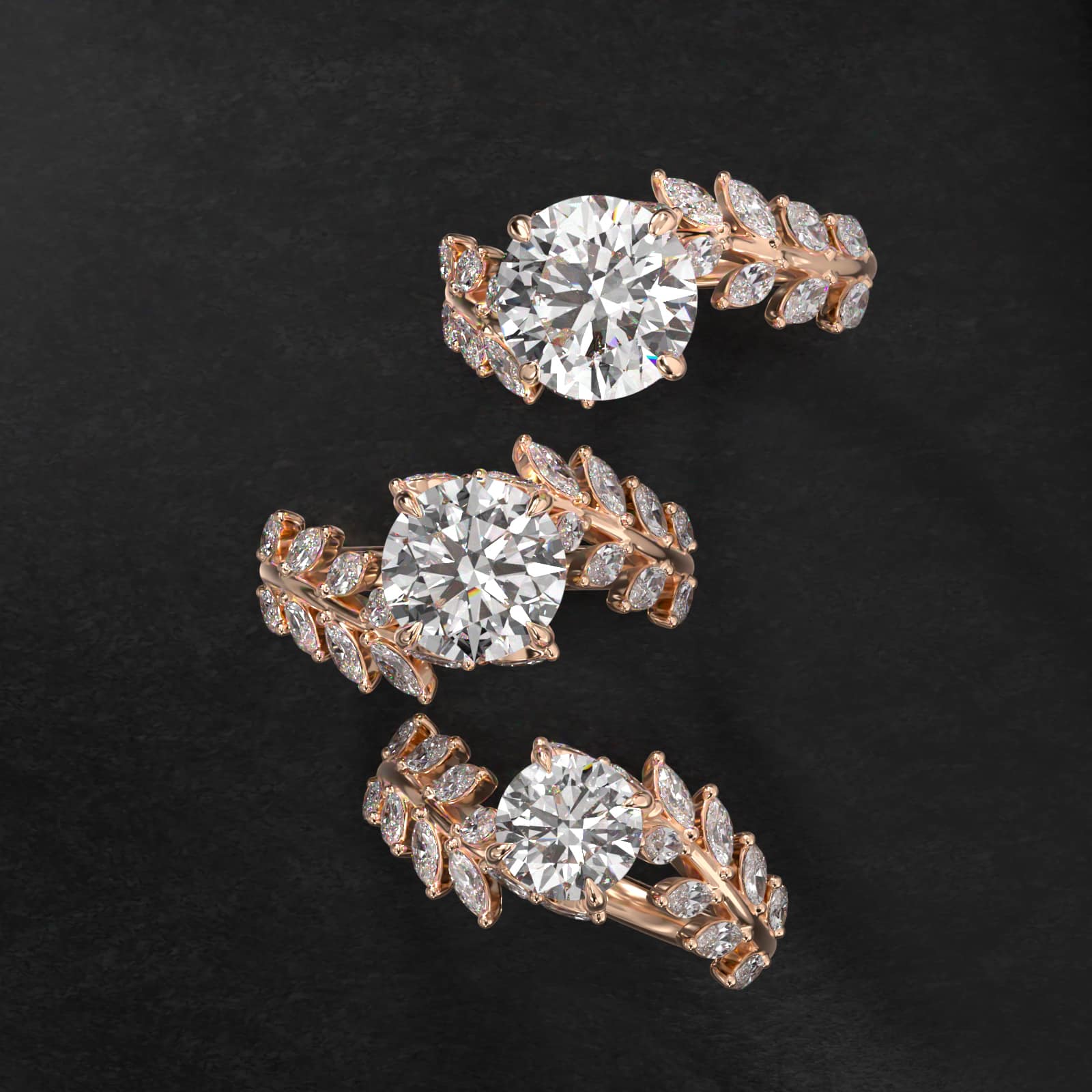 Diamond Vine Side Stone Engagement Ring In 14K Rose Gold