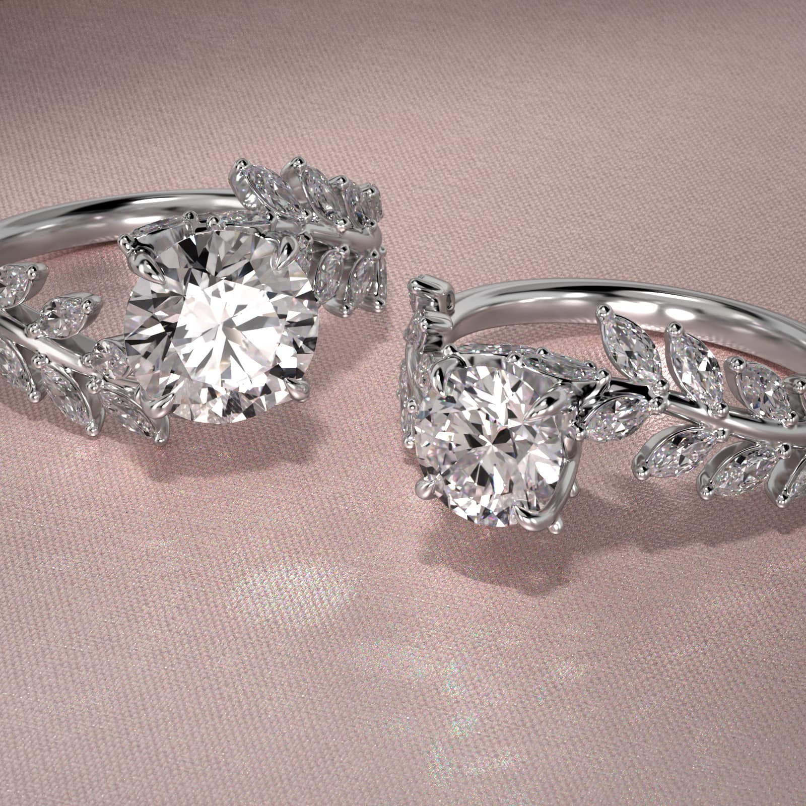 Diamond Vine Side Stone Engagement Ring In 14K White Gold