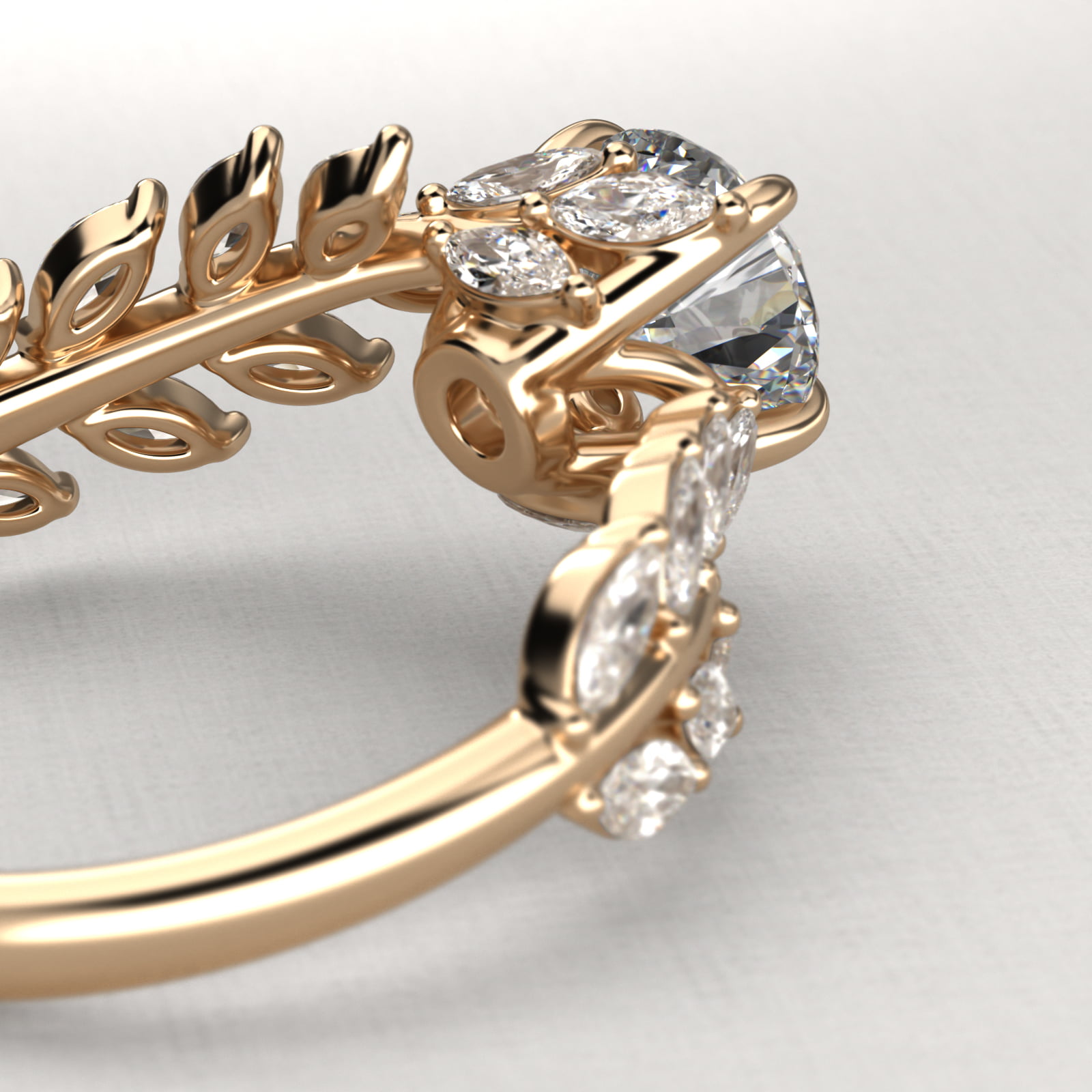 Diamond Vine Side Stone Engagement Ring In 14K Yellow Gold