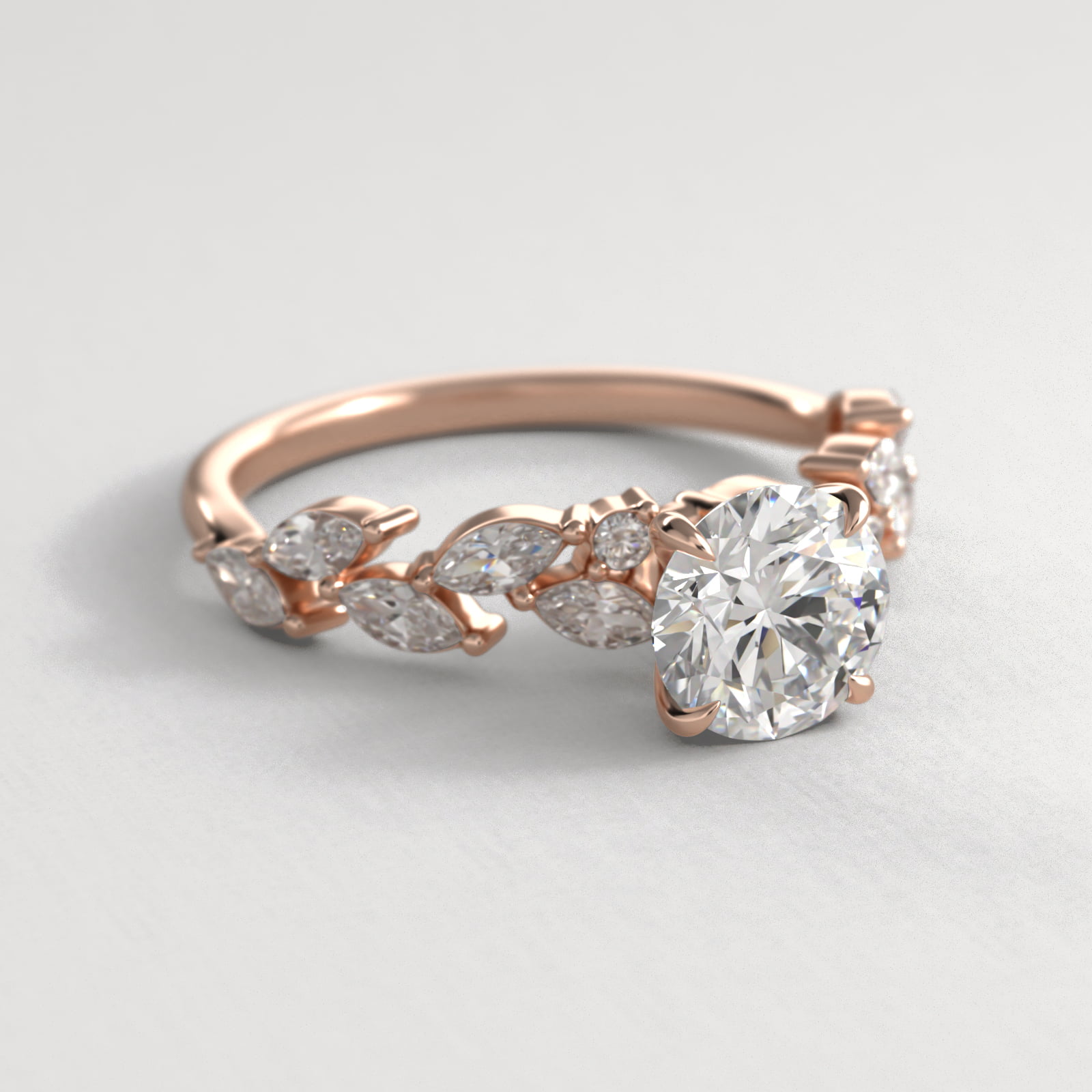 Floral Diamond Vine Side Stone Engagement Ring In 14K Rose Gold