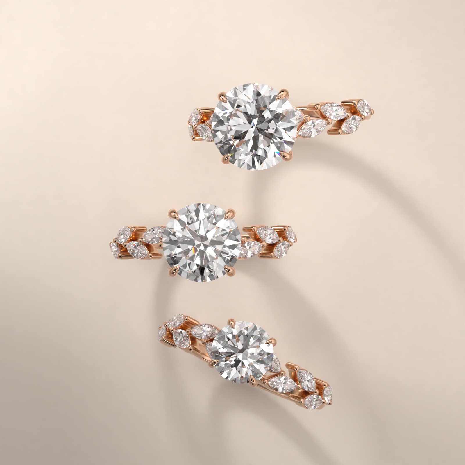 Floral Diamond Vine Side Stone Engagement Ring In 14K Rose Gold