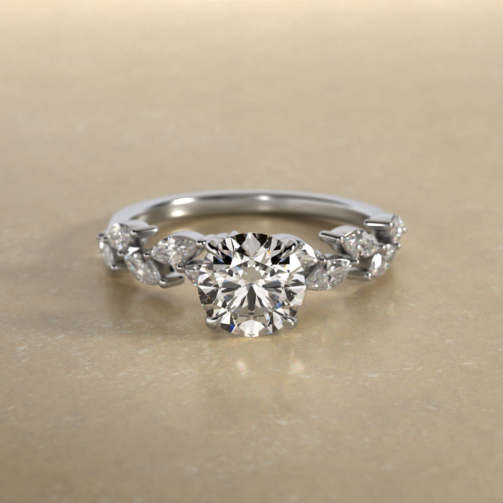 Floral Diamond Vine Side Stone Engagement Ring In Platinum