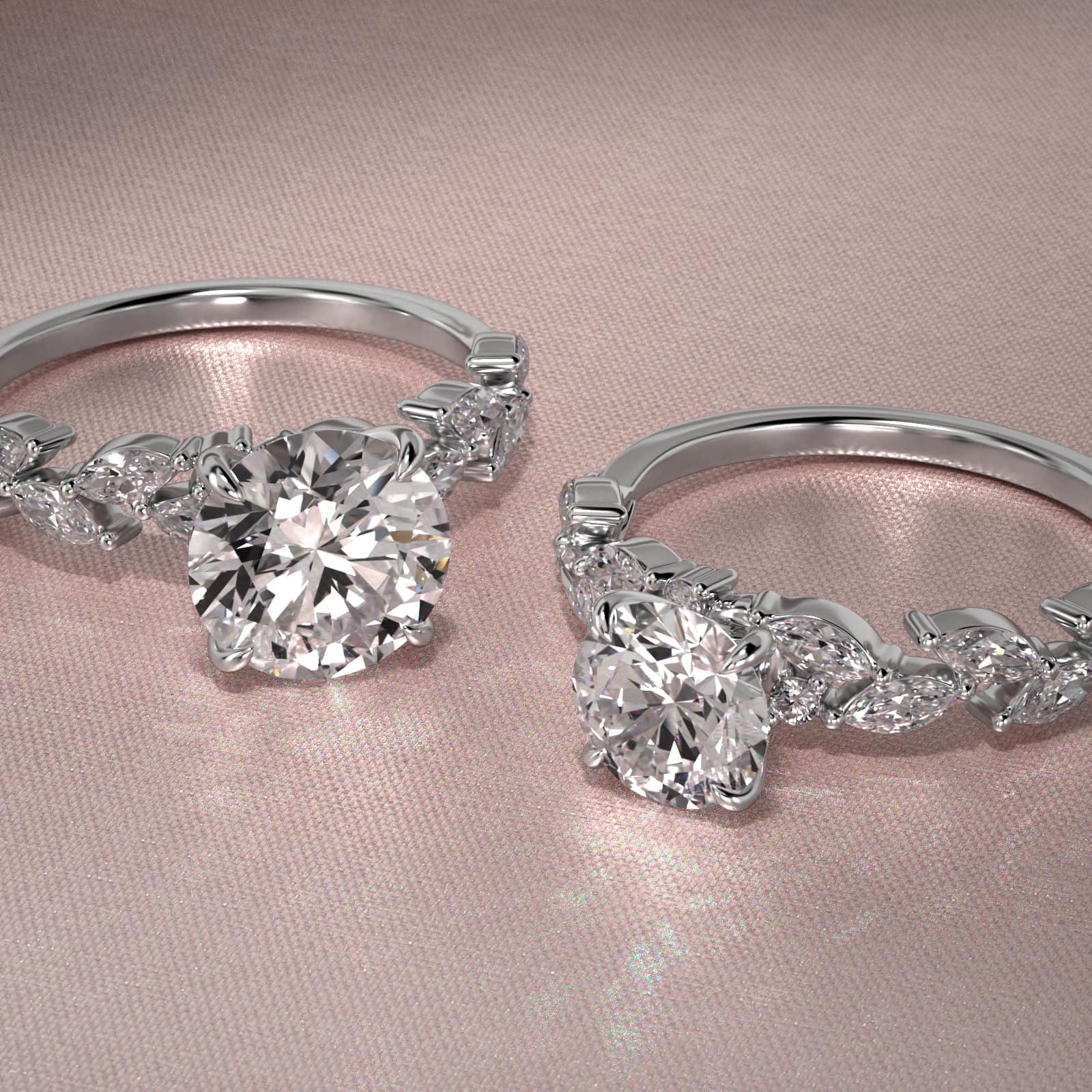 Floral Diamond Vine Side Stone Engagement Ring In Platinum