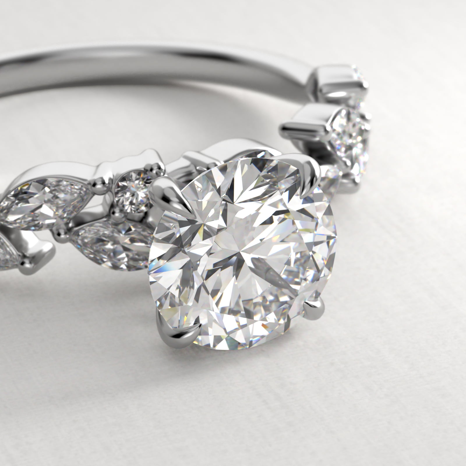 Floral Diamond Vine Side Stone Engagement Ring In Platinum