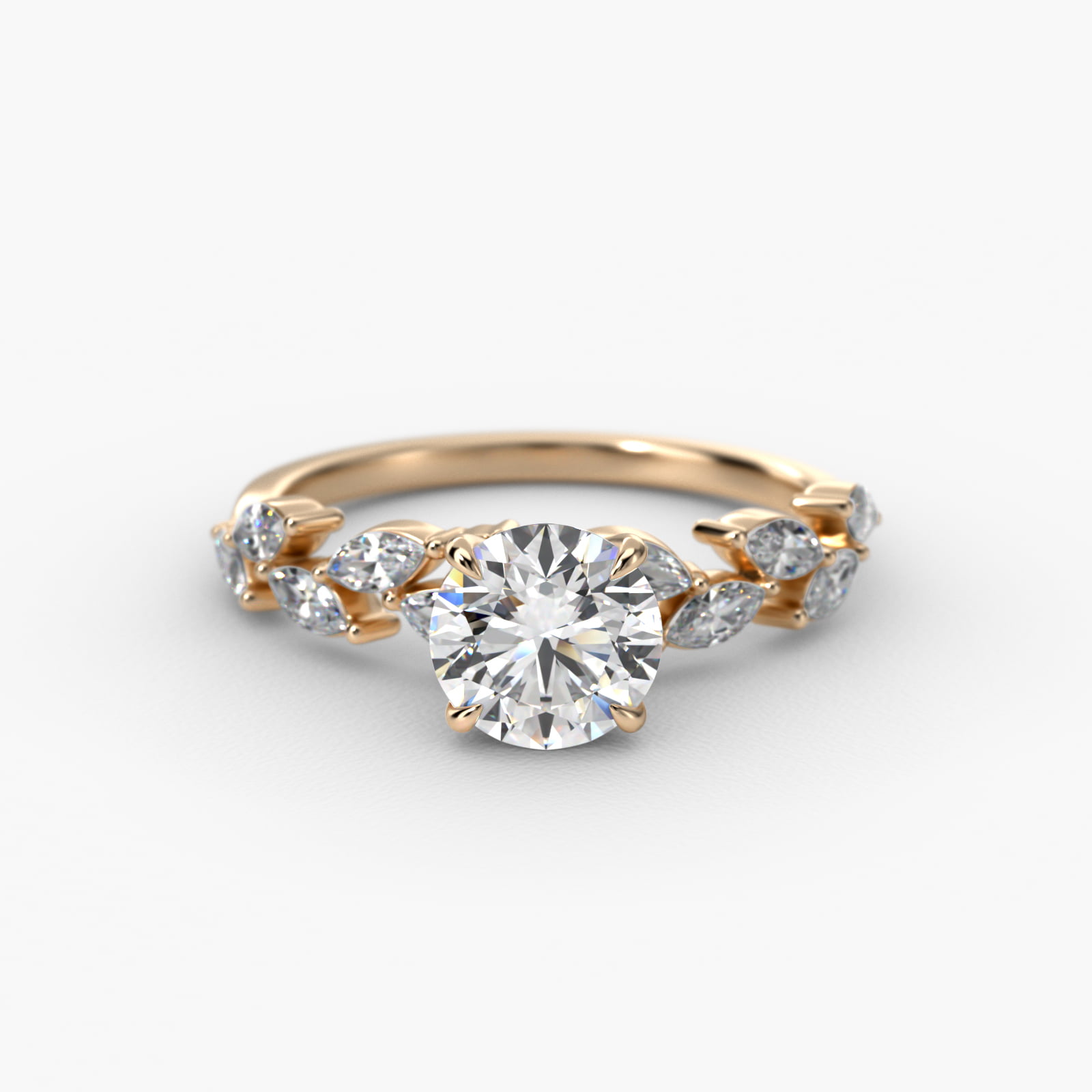 Floral Diamond Vine Side Stone Engagement Ring In 14K Yellow Gold