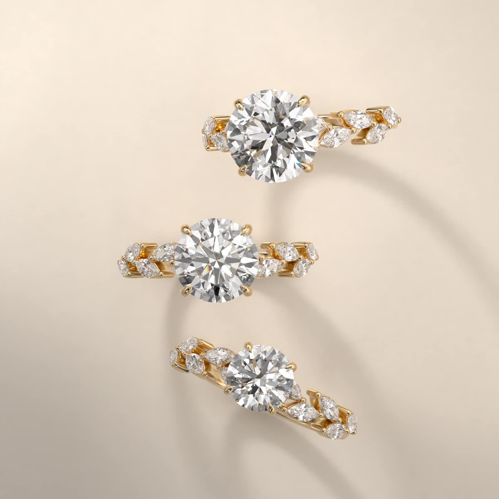 Floral Diamond Vine Side Stone Engagement Ring In 18K Yellow Gold