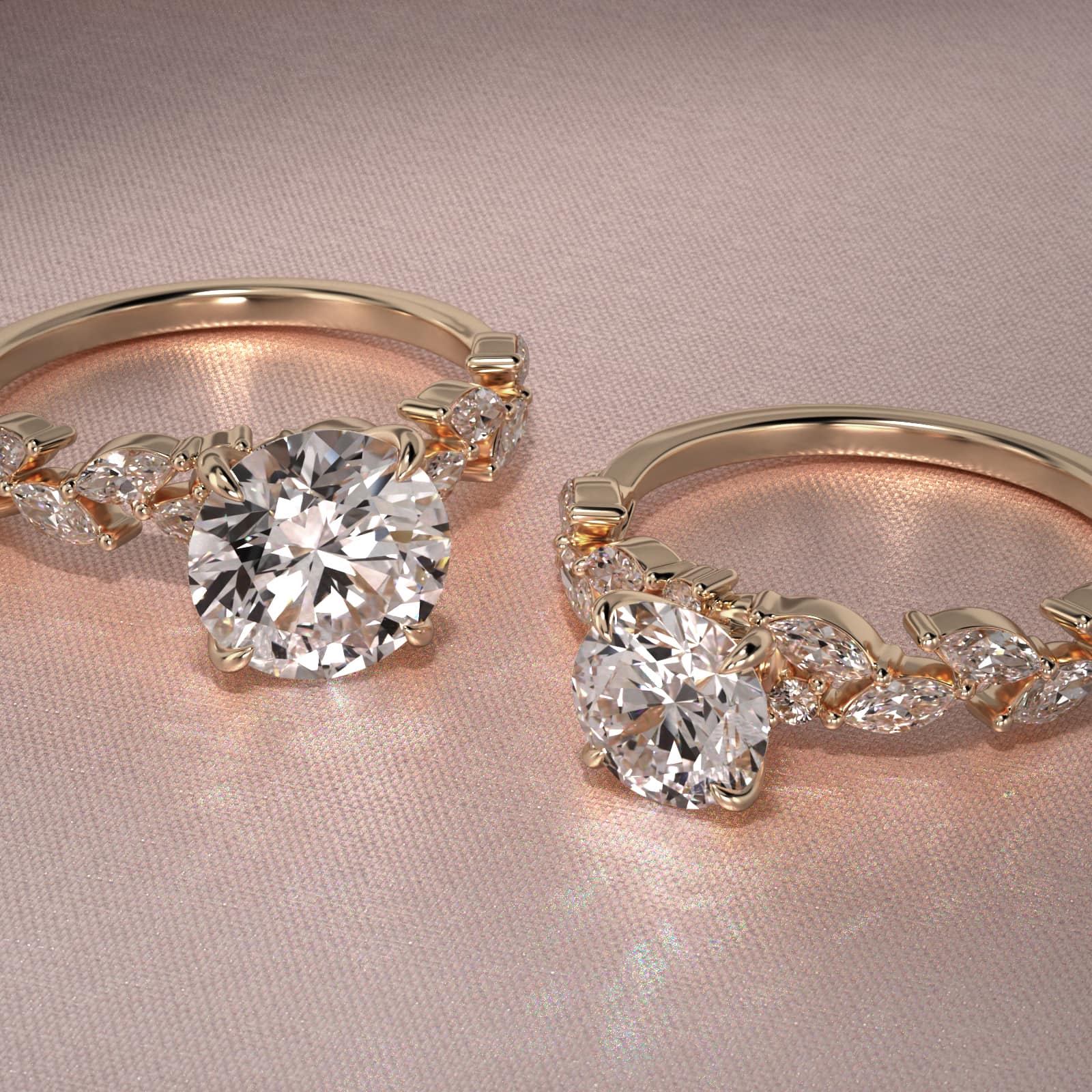 Floral Diamond Vine Side Stone Engagement Ring In 14K Yellow Gold