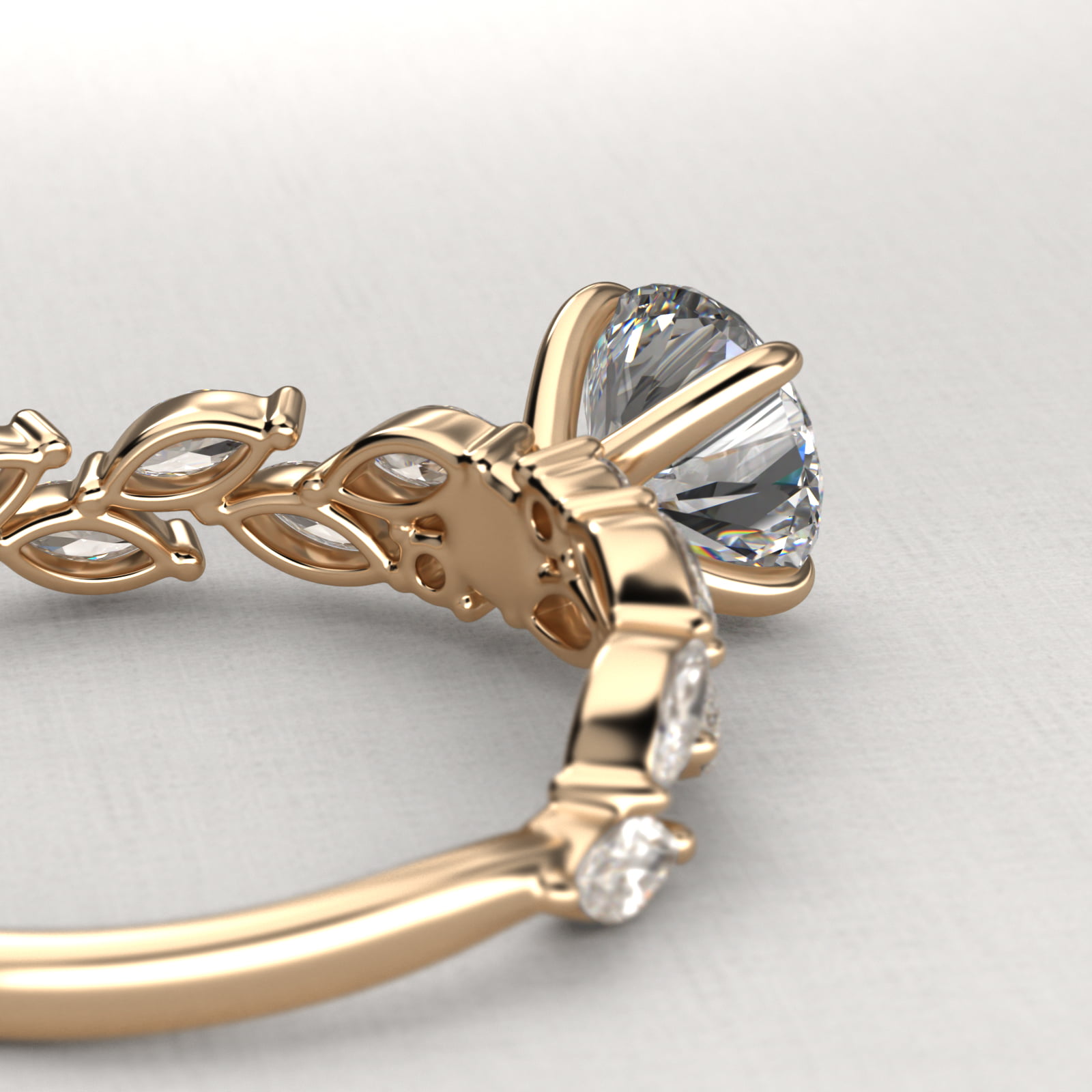 Floral Diamond Vine Side Stone Engagement Ring In 18K Yellow Gold