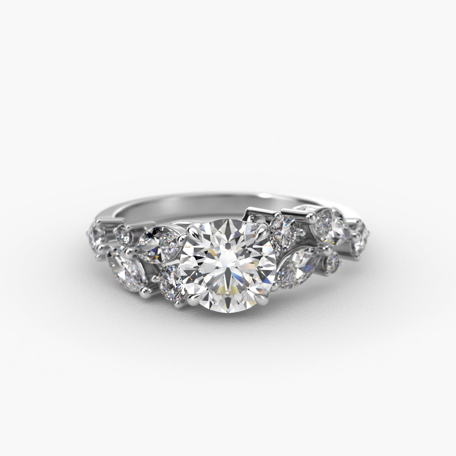 Diamond Nest Side Stone Engagement Ring In Platinum