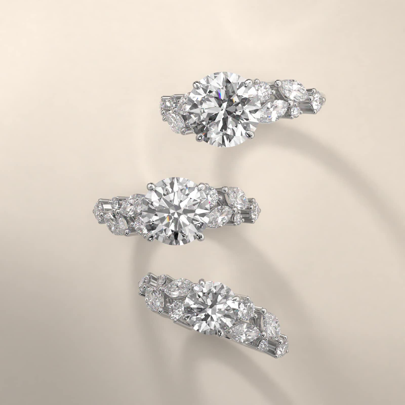 Diamond Nest Side Stone Engagement Ring In Platinum