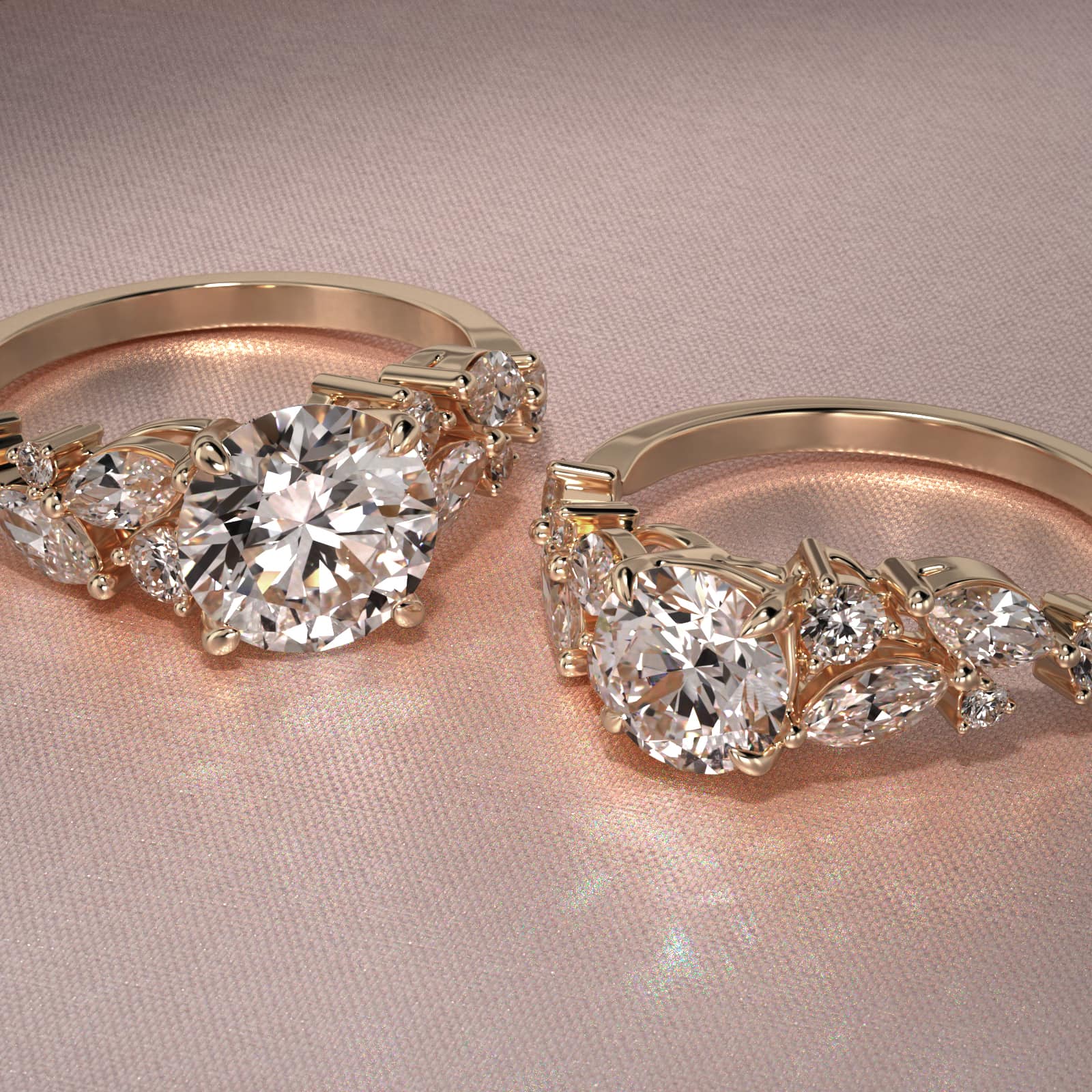 Diamond Nest Side Stone Engagement Ring In 14K Yellow Gold